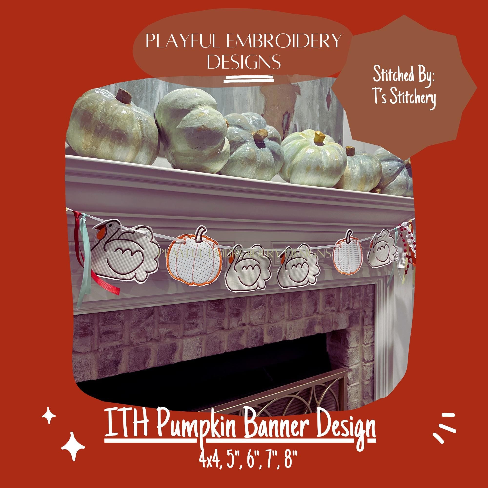 In The Hoop Pumpkin Banner Machine Embroidery Design, Easy Pumpkin ITH Banner Package, In the Hoop Fall Banner, ITH Pumpkin Banner Design