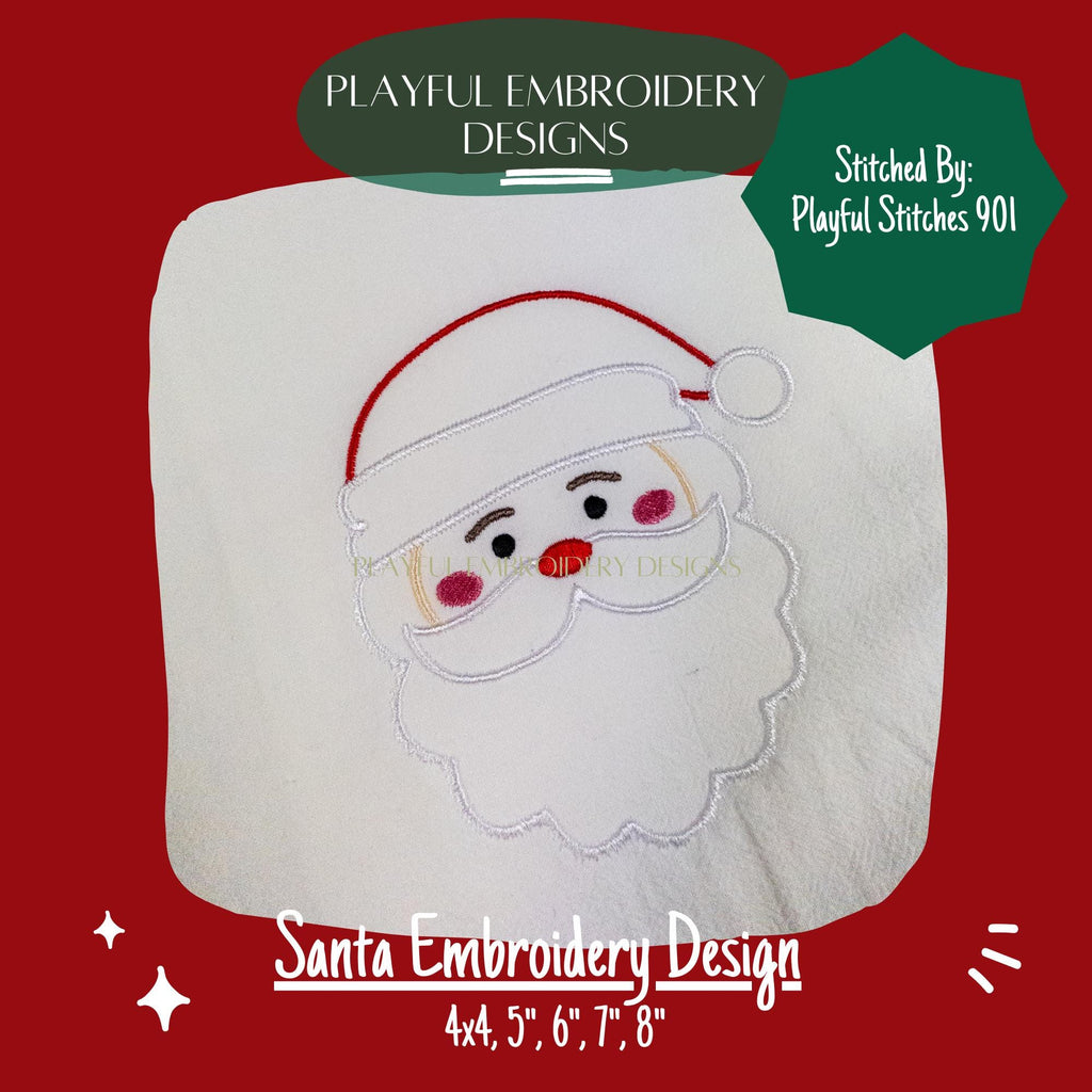 Santa Machine Embroidery Design, Santa Face Outline Embroidery Design, Christmas Embroidery Design, Santa Clause Design