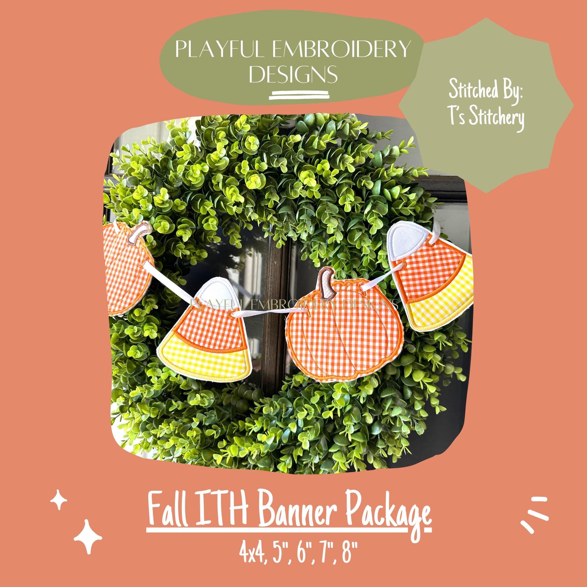 In The Hoop Fall Banner Machine Embroidery Design, Easy Fall ITH Banner Package, In the Hoop Candy Corn, ITH Pumpkin, ITH Ghost Banner