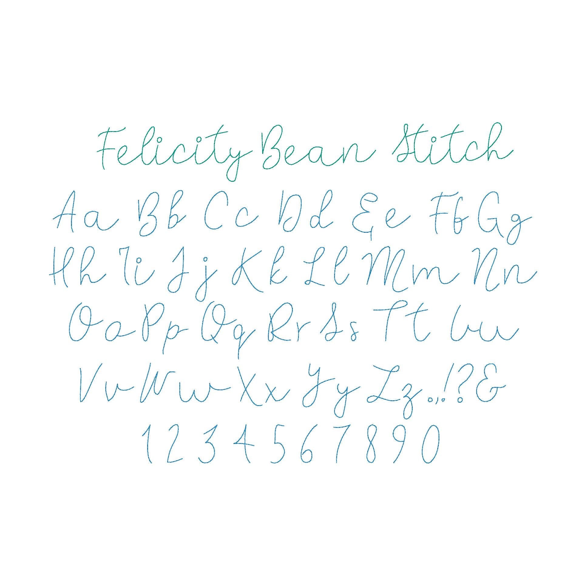 Felicity Bean Stitch Embroidery Font, Handwriting Bean Stitch Machine Embroidery Font, Playful Embroidery font, bx included