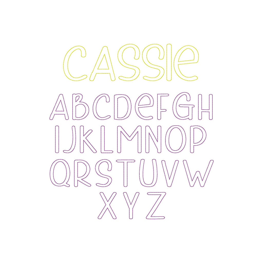 Cassie Bean Stitch Outline Font Design, Bean Stitch Machine Embroidery Font, 1", 1.5", 2", 2.5", 3" font size, BX Monogram Font, Boy Font