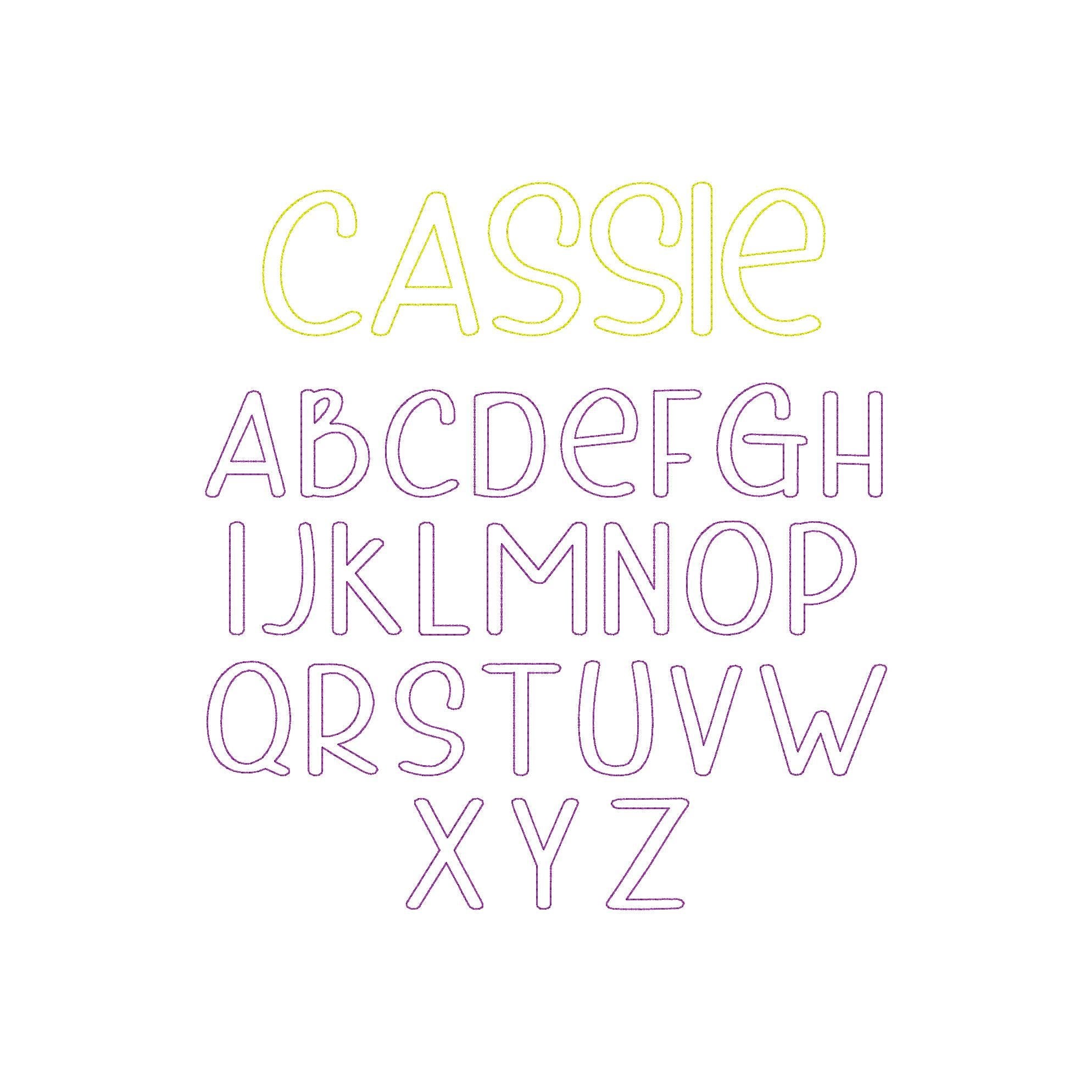 Cassie Bean Stitch Outline Font Design, Bean Stitch Machine Embroidery Font, 1", 1.5", 2", 2.5", 3" font size, BX Monogram Font, Boy Font