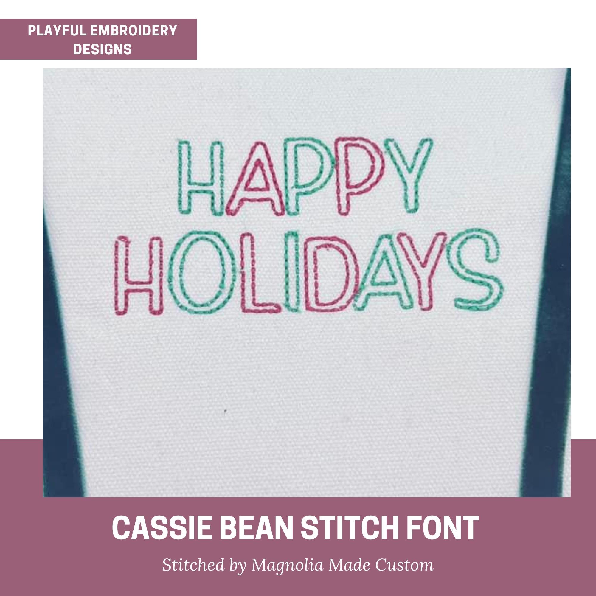 Cassie Bean Stitch Outline Font Design, Bean Stitch Machine Embroidery Font, 1", 1.5", 2", 2.5", 3" font size, BX Monogram Font, Boy Font