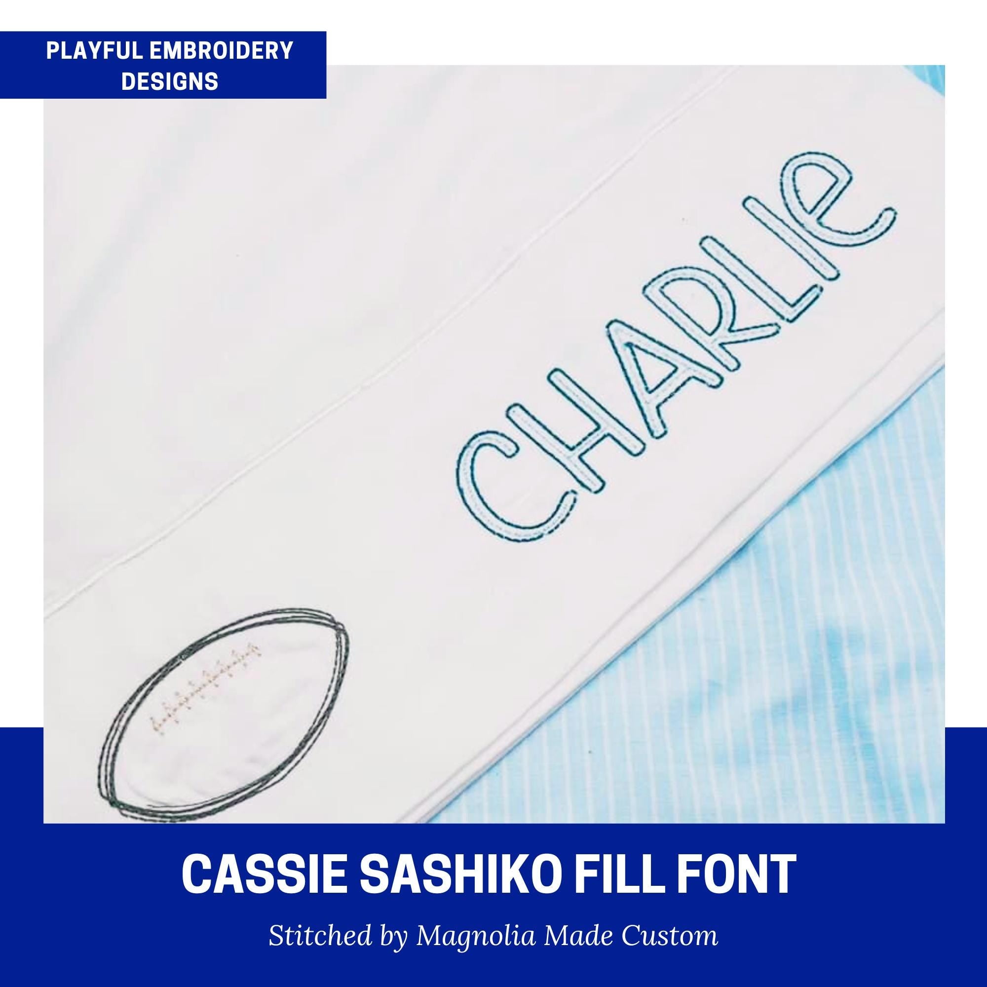 Cassie Sashiko Fill Outline Font Design, Bean Stitch Machine Embroidery Font, 1", 1.5", 2", 2.5", 3" font size, BX Monogram Font