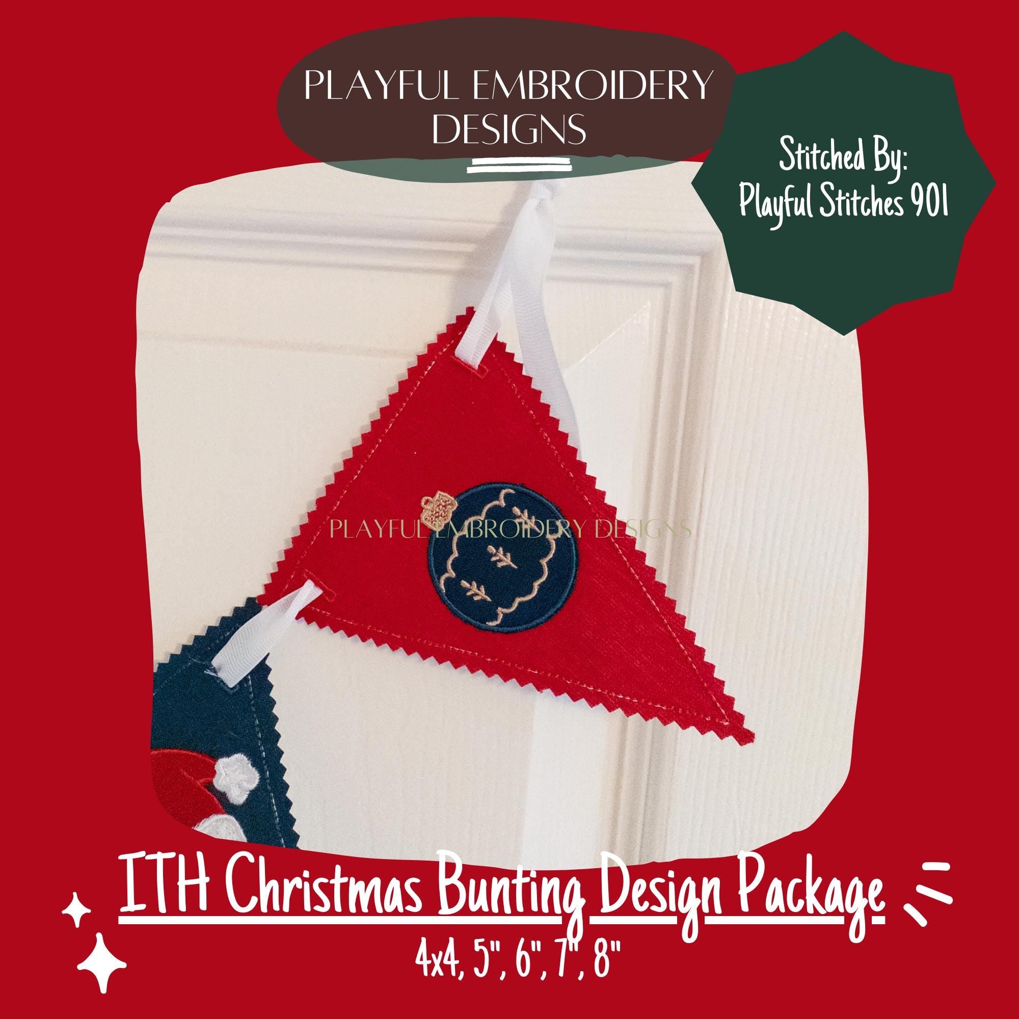 In The Hoop Christmas Bunting Machine Embroidery Design, Christmas ITH Banner Package, 4x4, 5x7, 6x10, 8x8, Christmas Banner Package, ITH