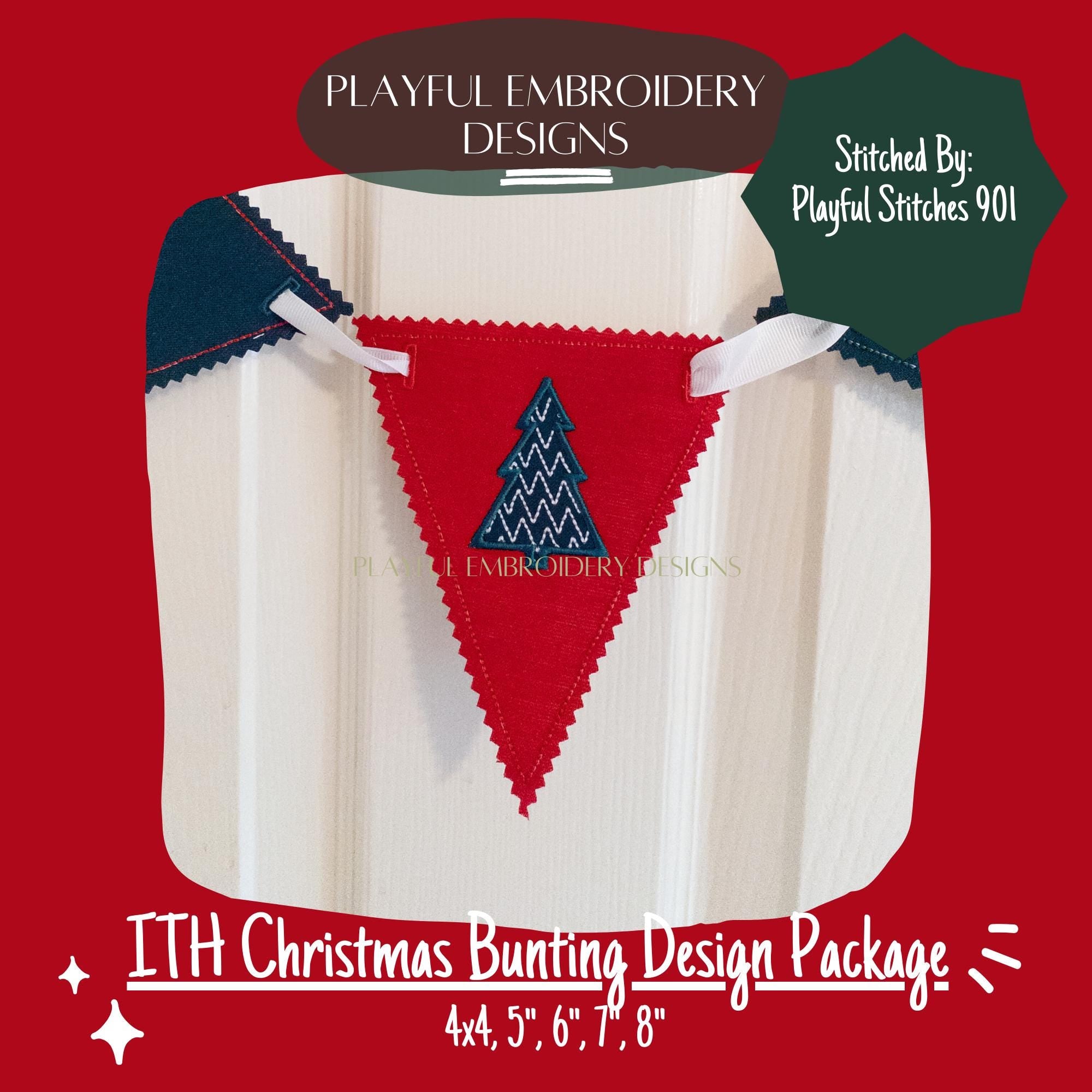 In The Hoop Christmas Bunting Machine Embroidery Design, Christmas ITH Banner Package, 4x4, 5x7, 6x10, 8x8, Christmas Banner Package, ITH