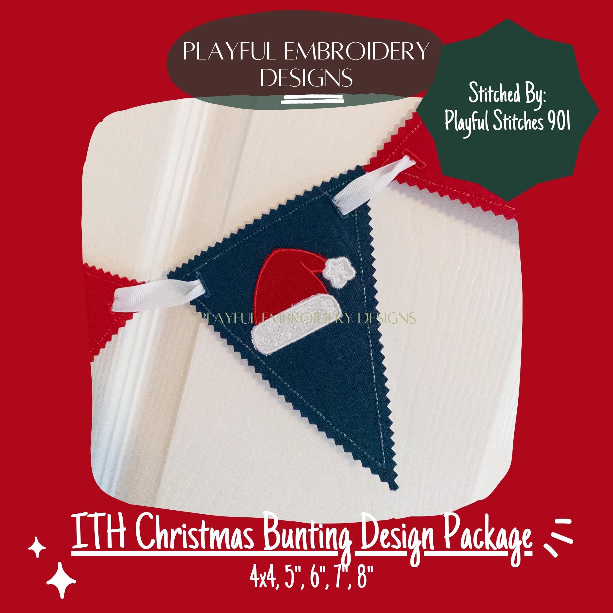 In The Hoop Christmas Bunting Machine Embroidery Design, Christmas ITH Banner Package, 4x4, 5x7, 6x10, 8x8, Christmas Banner Package, ITH