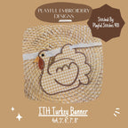 In The Hoop Turkey Banner Machine Embroidery Design, Easy Turkey ITH Banner Package, In the Hoop Thanksgiving Banner, Turkey Bunting Design