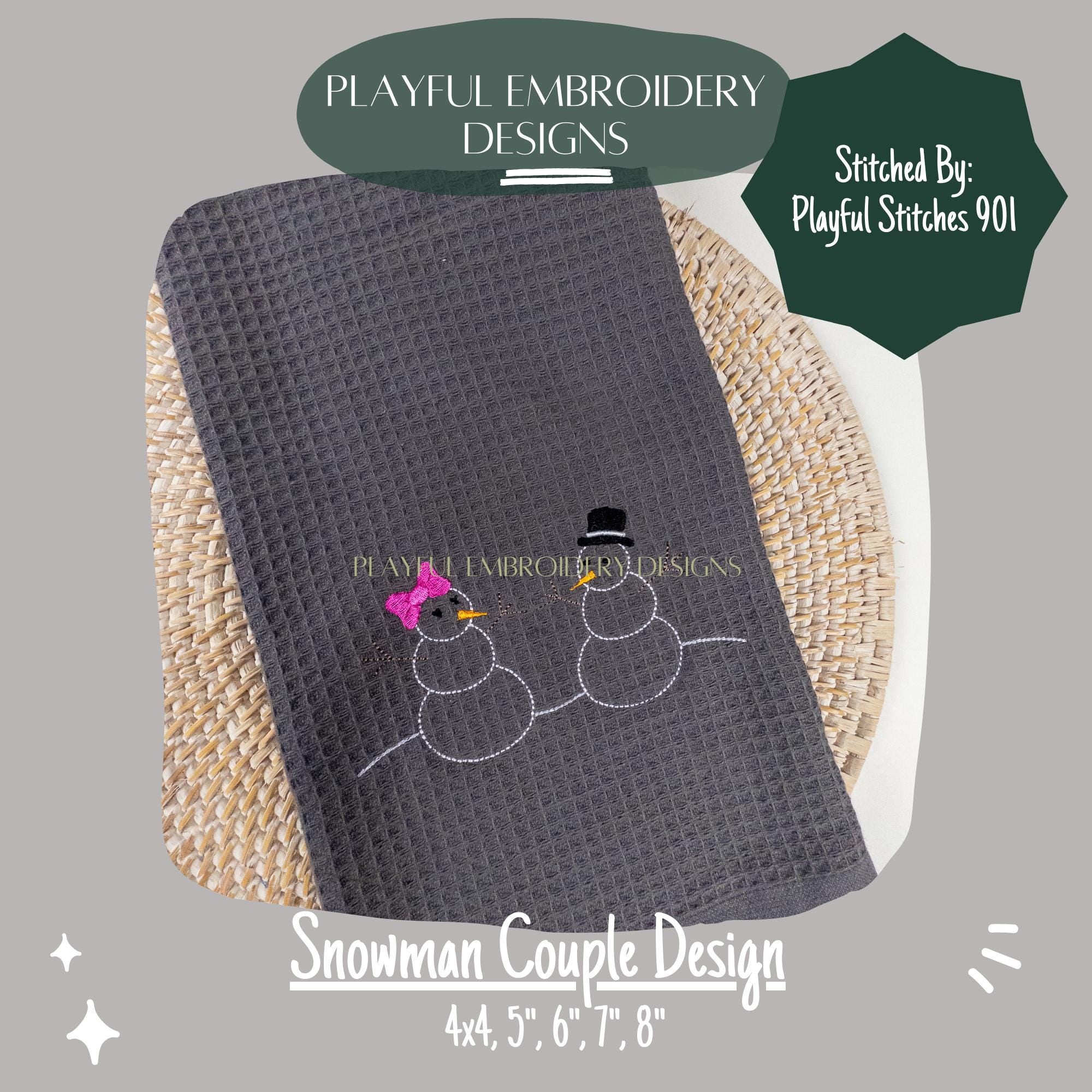 Snowman Couple Machine Embroidery Design, Bean Stitch Snowman Design, Snowwoman Design, Winter Embroidery Design