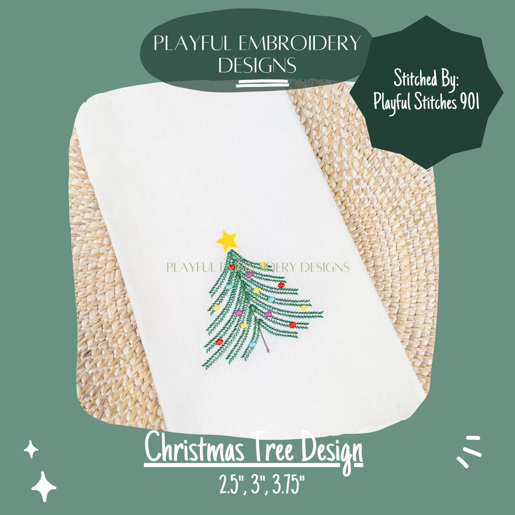 Christmas Tree Machine Embroidery Design, Stem Stitch Christmas Tree Embroidery Design, Merry Christmas Design, Digital download