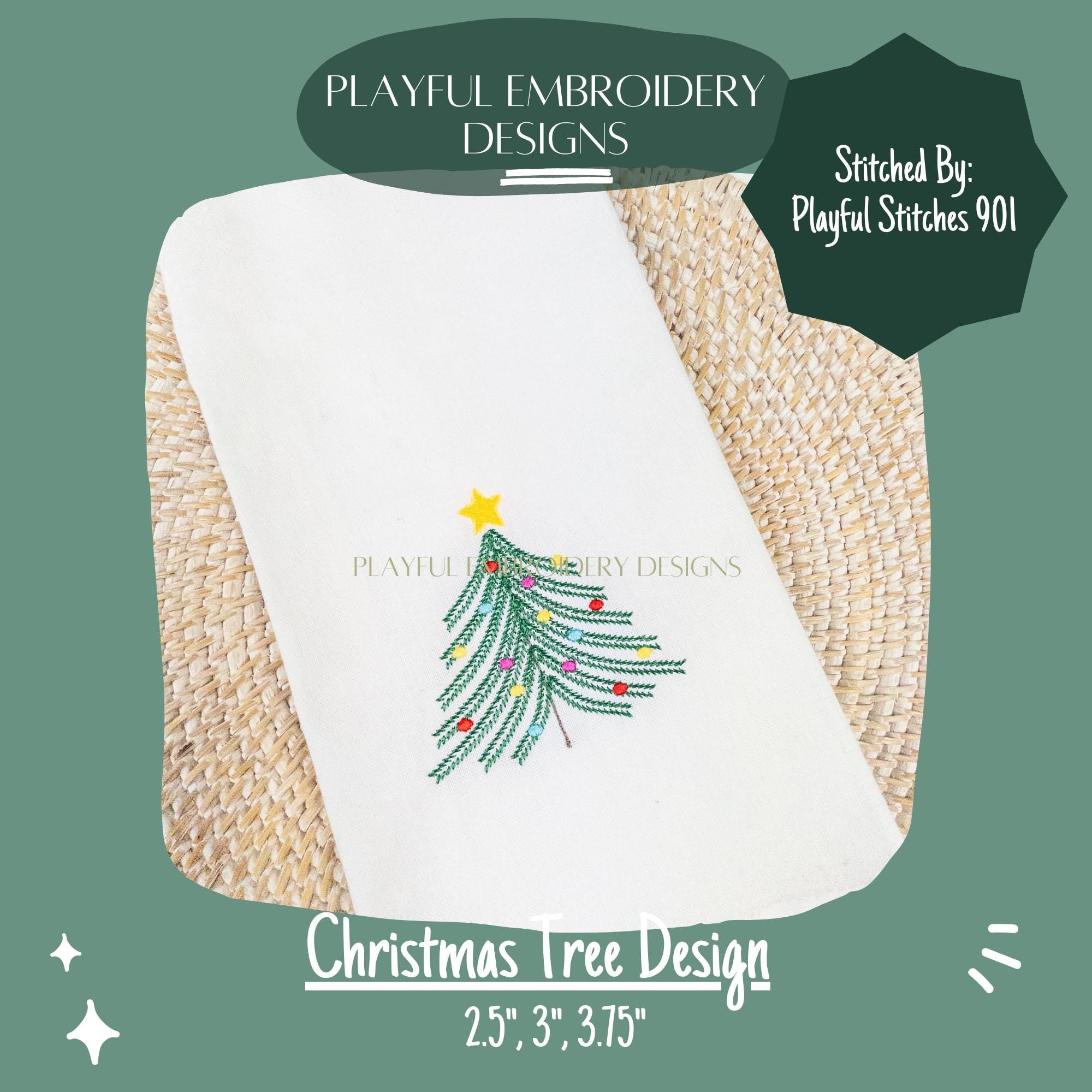 Christmas Tree Machine Embroidery Design, Stem Stitch Christmas Tree Embroidery Design, Merry Christmas Design, Digital download