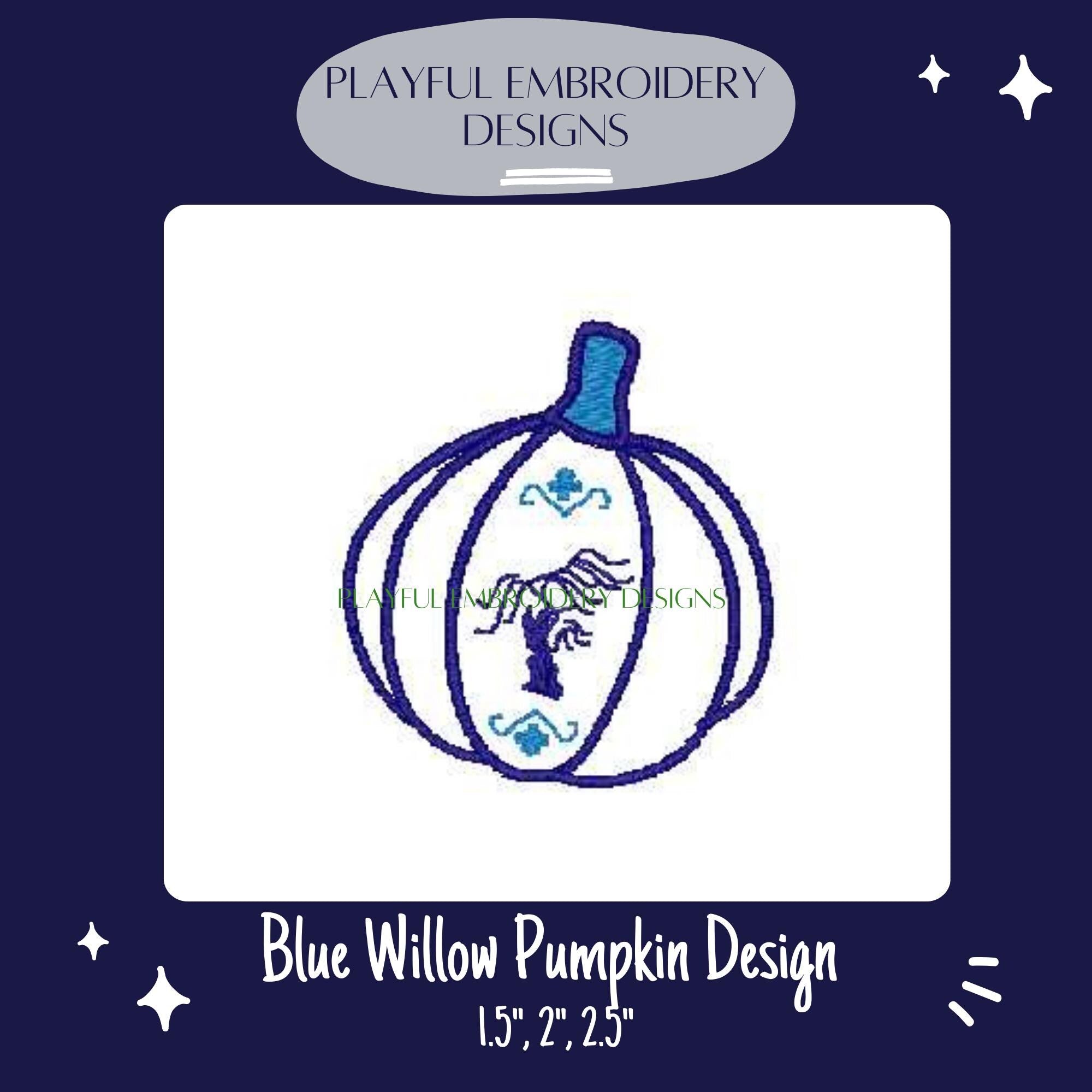 Blue Willow Pumpkin Machine Embroidery Design, Chinsoiserie Pumpkin Embroidery Design, Grandmillennial Embroidery