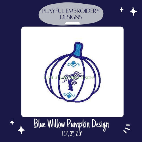 Blue Willow Pumpkin Machine Embroidery Design, Chinsoiserie Pumpkin Embroidery Design, Grandmillennial Embroidery