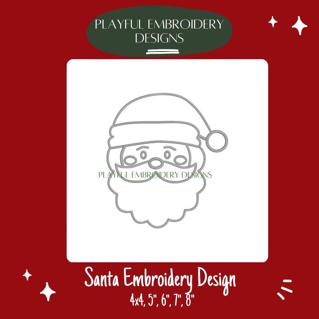Santa Machine Embroidery Design, Santa Face Outline Embroidery Design, One Color Quick Stitch Santa Design