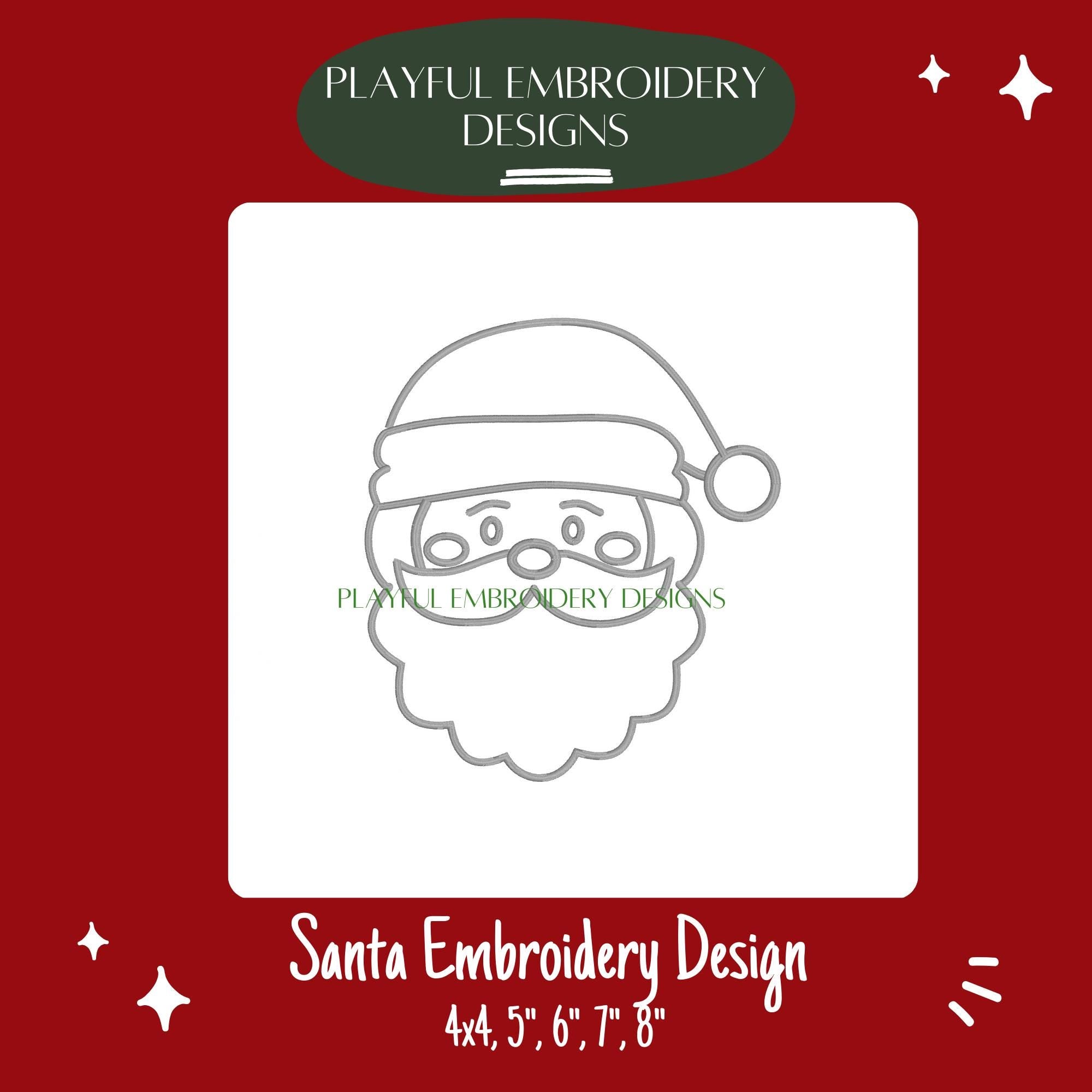 Santa Machine Embroidery Design, Santa Face Outline Embroidery Design, One Color Quick Stitch Santa Design