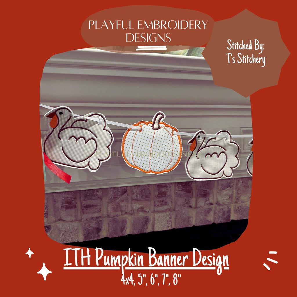 In The Hoop Pumpkin Banner Machine Embroidery Design, Easy Pumpkin ITH Banner Package, In the Hoop Fall Banner, ITH Pumpkin Banner Design