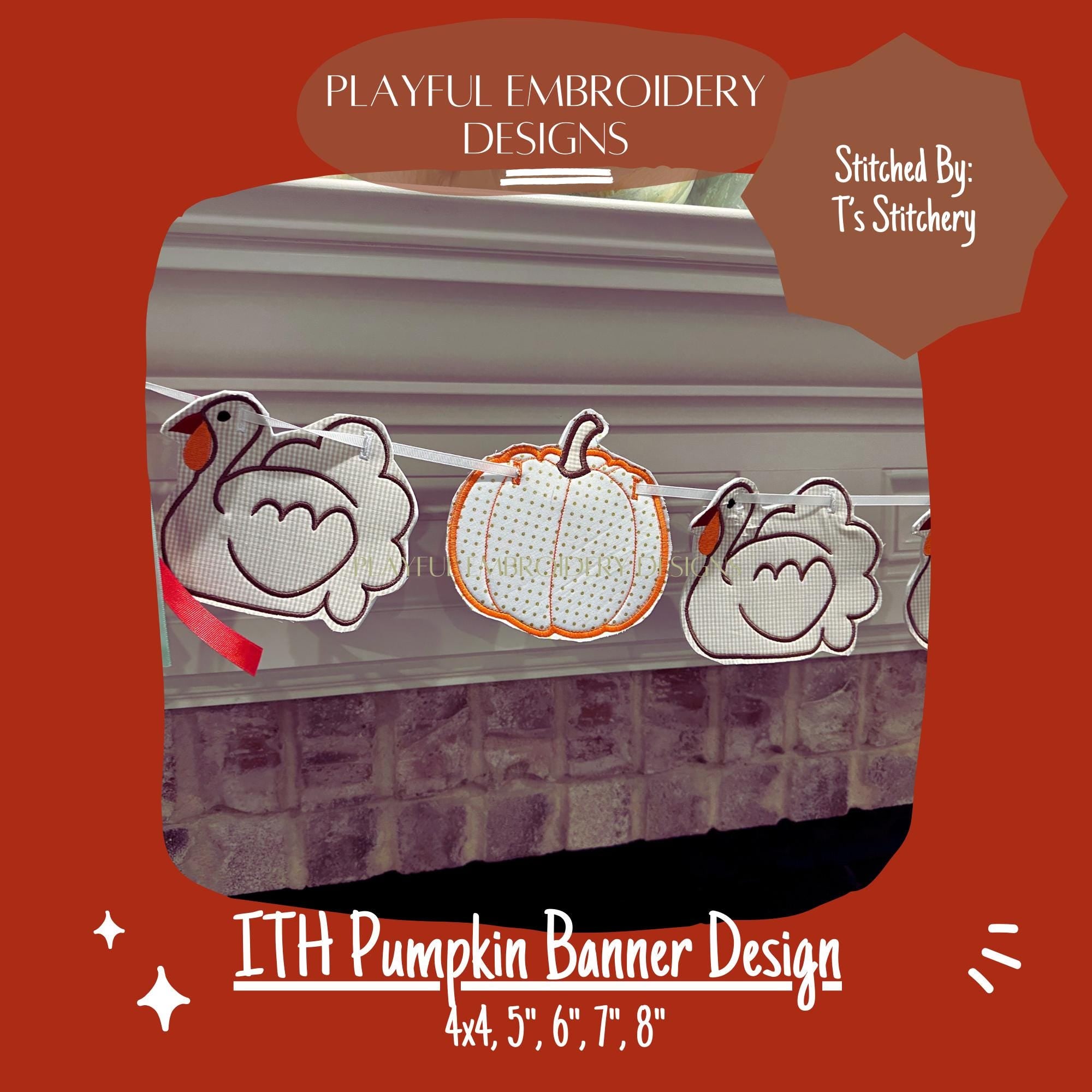 In The Hoop Pumpkin Banner Machine Embroidery Design, Easy Pumpkin ITH Banner Package, In the Hoop Fall Banner, ITH Pumpkin Banner Design