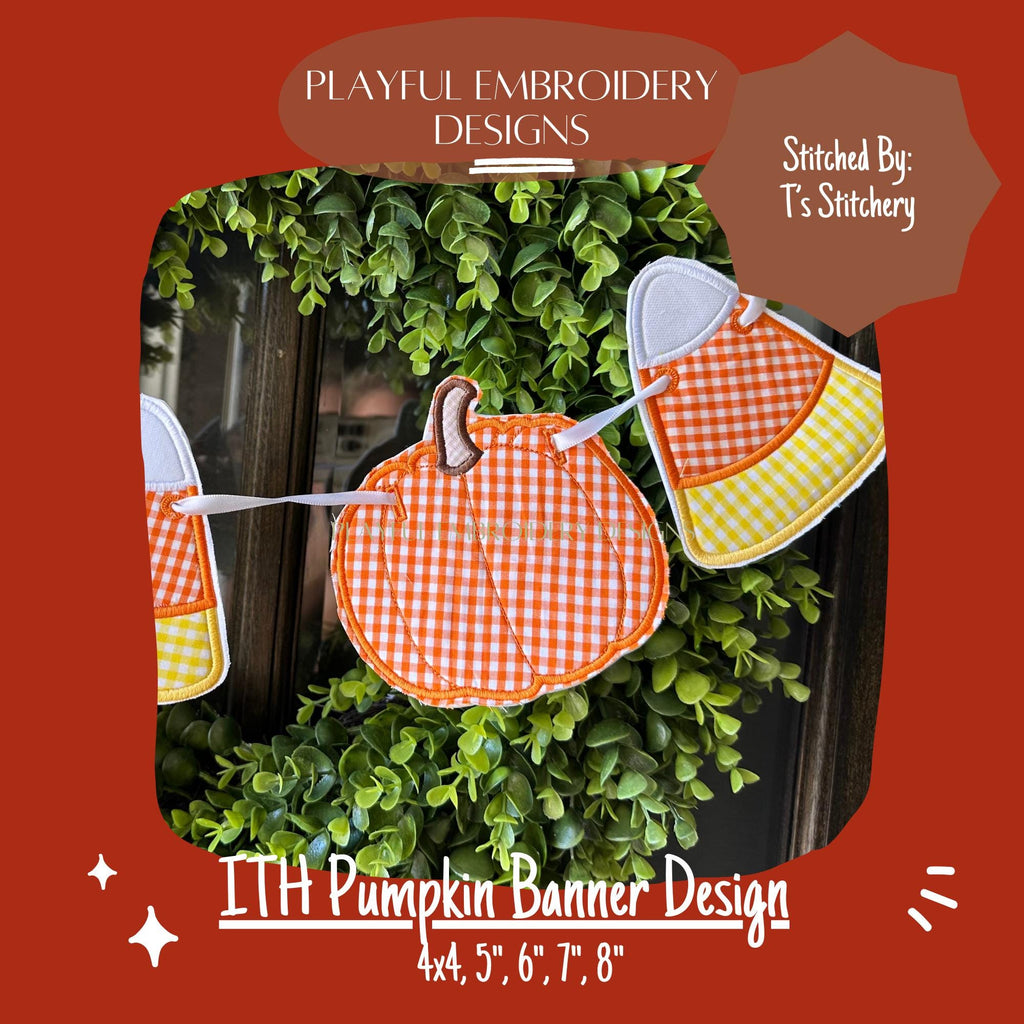 In The Hoop Pumpkin Banner Machine Embroidery Design, Easy Pumpkin ITH Banner Package, In the Hoop Fall Banner, ITH Pumpkin Banner Design