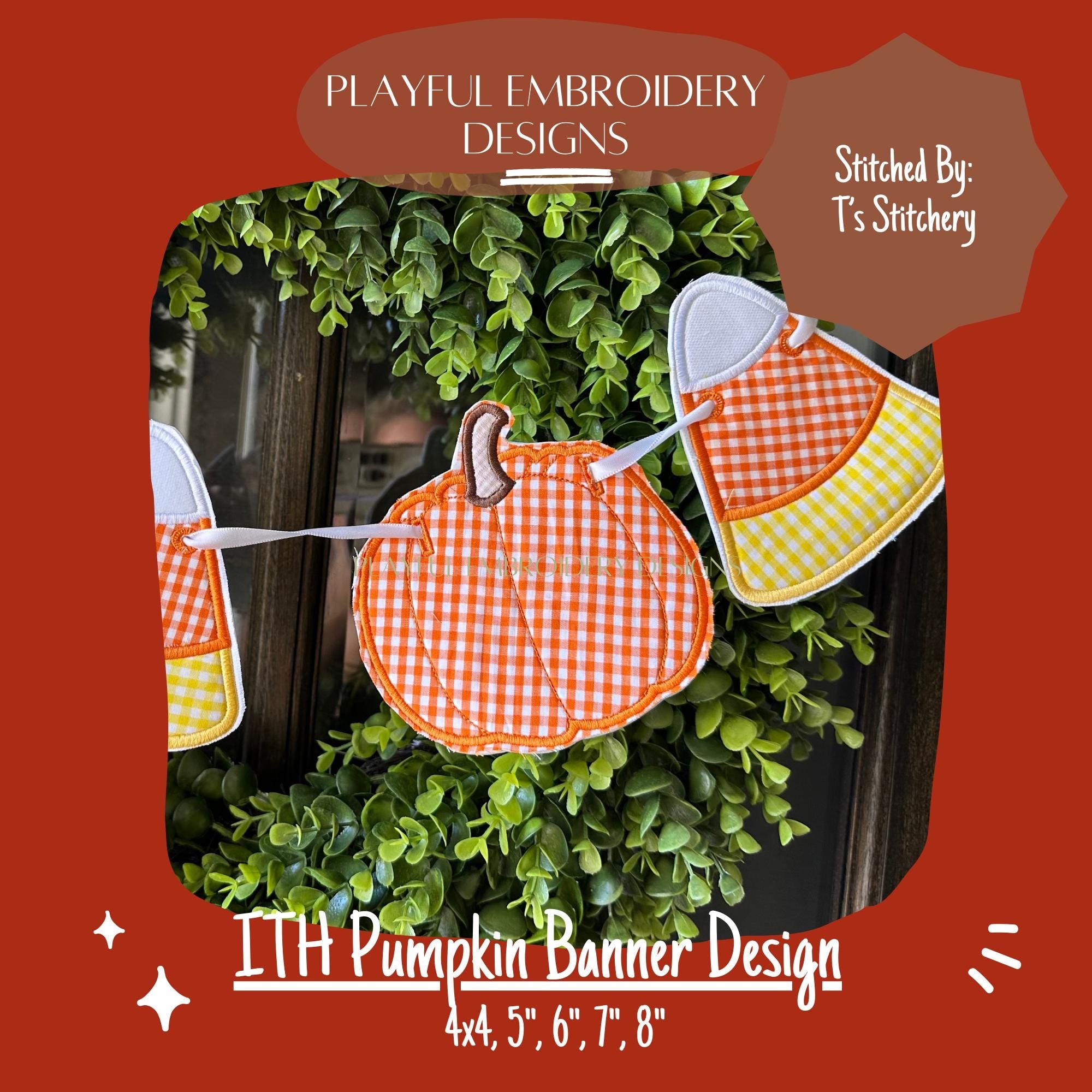 In The Hoop Pumpkin Banner Machine Embroidery Design, Easy Pumpkin ITH Banner Package, In the Hoop Fall Banner, ITH Pumpkin Banner Design
