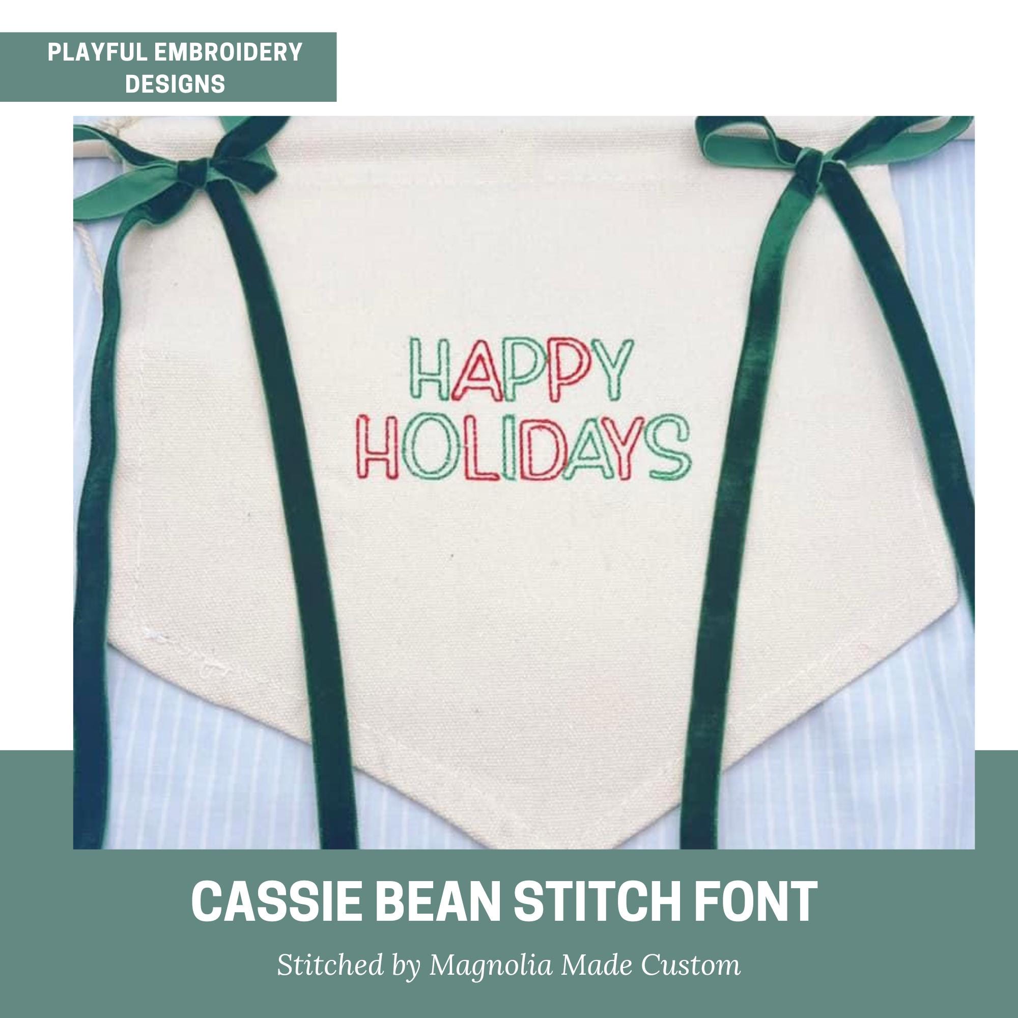 Cassie Bean Stitch Outline Font Design, Bean Stitch Machine Embroidery Font, 1", 1.5", 2", 2.5", 3" font size, BX Monogram Font, Boy Font