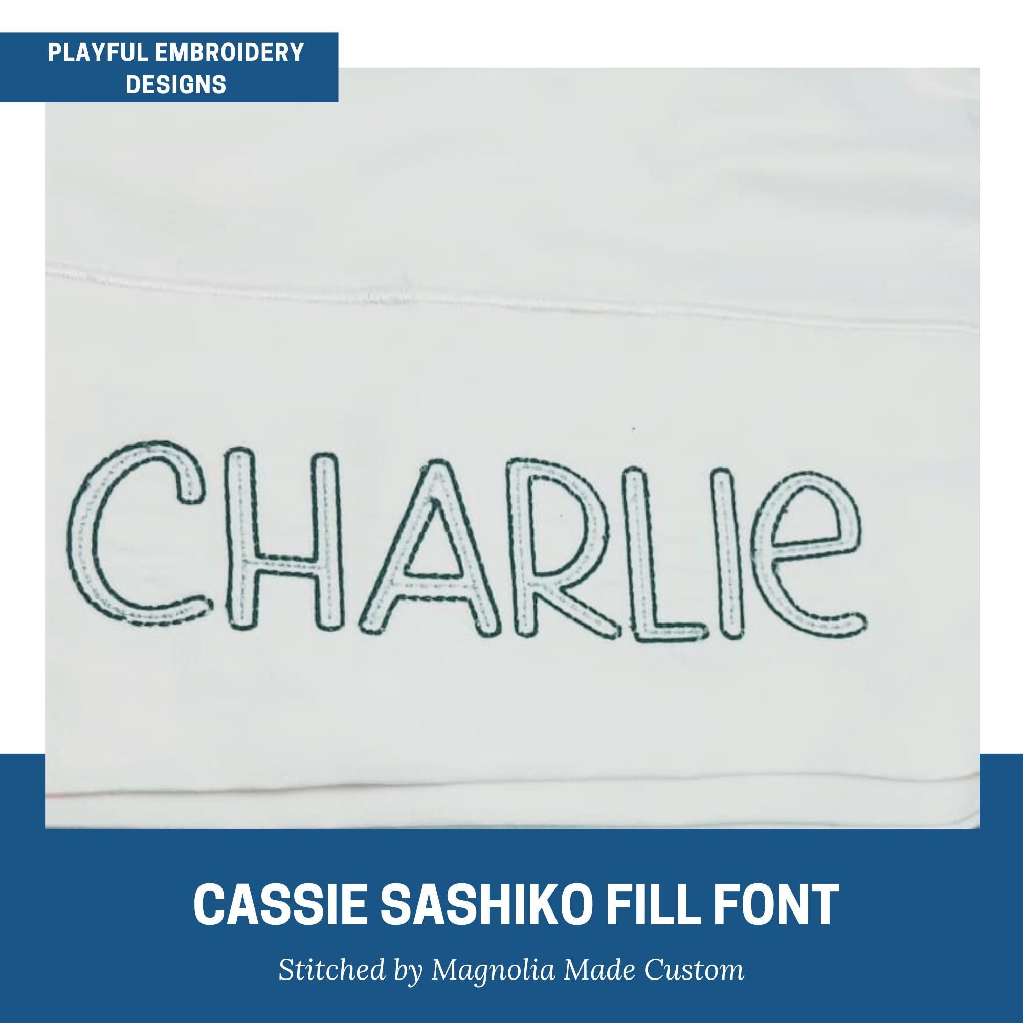 Cassie Sashiko Fill Outline Font Design, Bean Stitch Machine Embroidery Font, 1", 1.5", 2", 2.5", 3" font size, BX Monogram Font