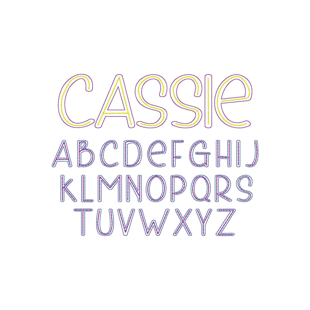 Cassie Sashiko Fill Outline Font Design, Bean Stitch Machine Embroidery Font, 1", 1.5", 2", 2.5", 3" font size, BX Monogram Font