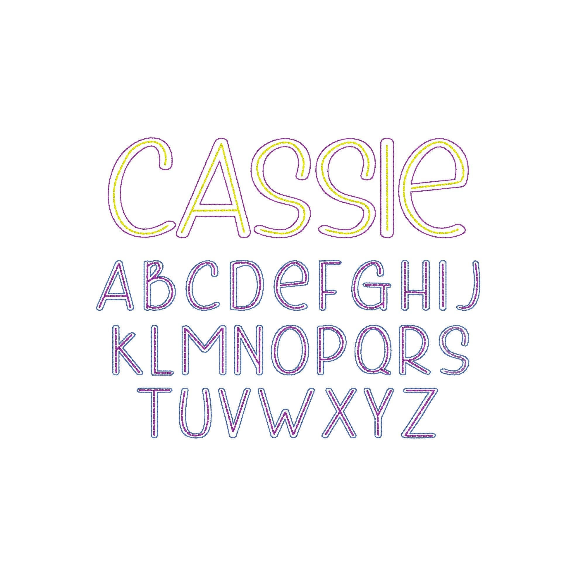 Cassie Sashiko Fill Outline Font Design, Bean Stitch Machine Embroidery Font, 1", 1.5", 2", 2.5", 3" font size, BX Monogram Font
