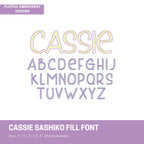 Cassie Sashiko Fill Outline Font Design, Bean Stitch Machine Embroidery Font, 1", 1.5", 2", 2.5", 3" font size, BX Monogram Font