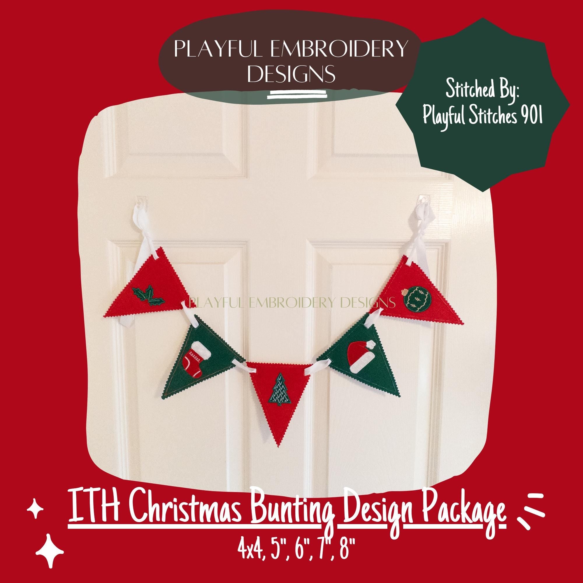In The Hoop Christmas Bunting Machine Embroidery Design, Christmas ITH Banner Package, 4x4, 5x7, 6x10, 8x8, Christmas Banner Package, ITH