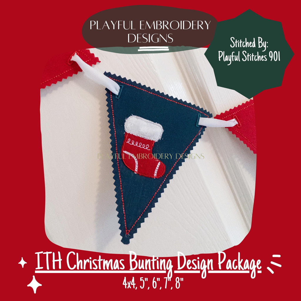In The Hoop Christmas Bunting Machine Embroidery Design, Christmas ITH Banner Package, 4x4, 5x7, 6x10, 8x8, Christmas Banner Package, ITH