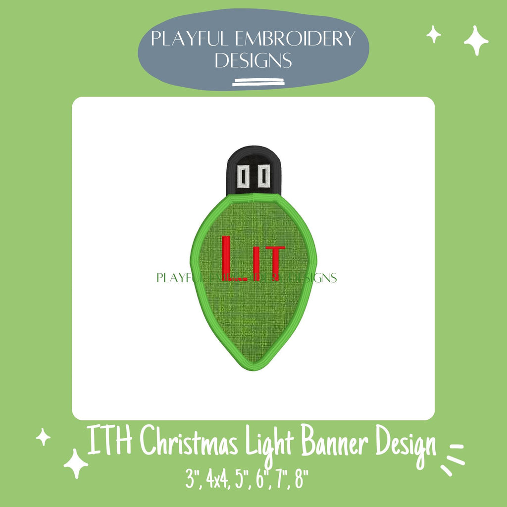 In The Hoop Christmas Light Banner Machine Embroidery Design, Light Bulb Pennant Banner, 4x4, 5x7, 6x10, 8x8