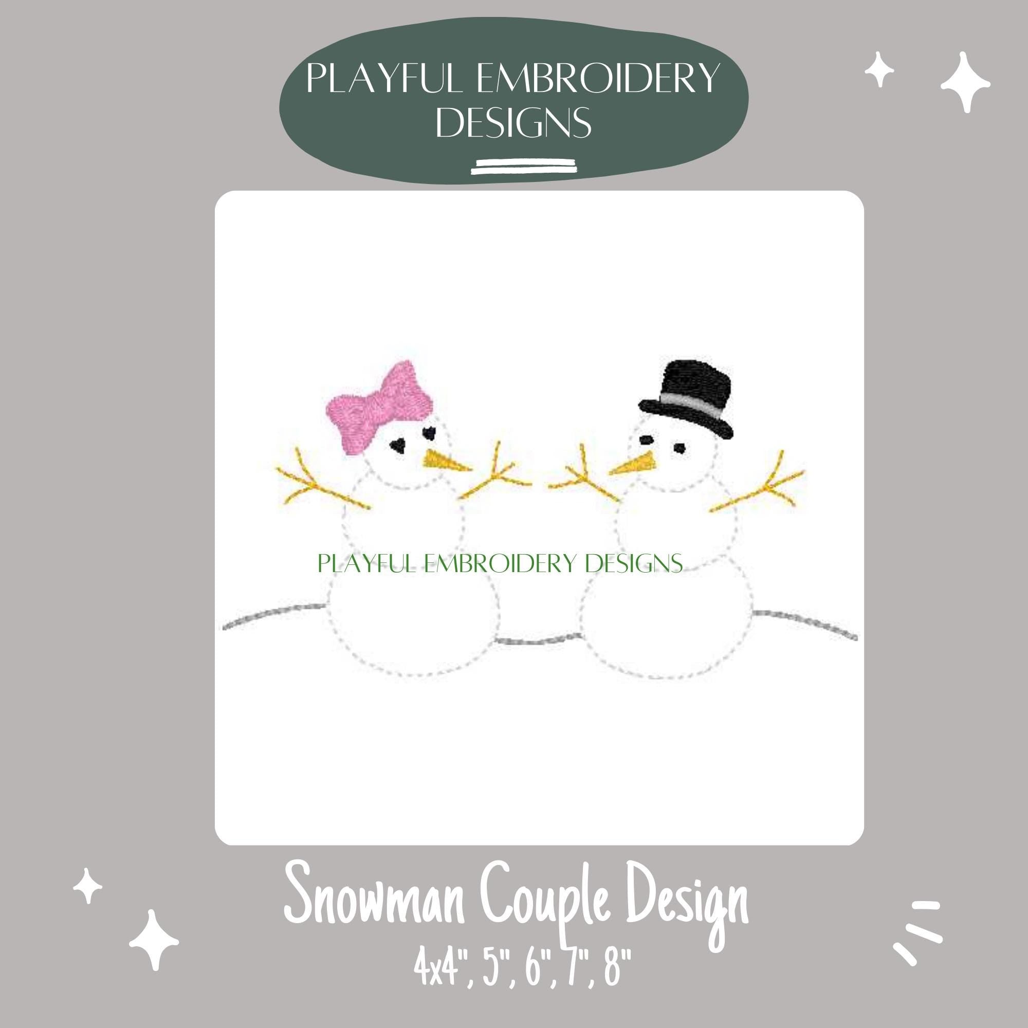 Snowman Couple Machine Embroidery Design, Bean Stitch Snowman Design, Snowwoman Design, Winter Embroidery Design