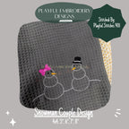 Snowman Couple Machine Embroidery Design, Bean Stitch Snowman Design, Snowwoman Design, Winter Embroidery Design