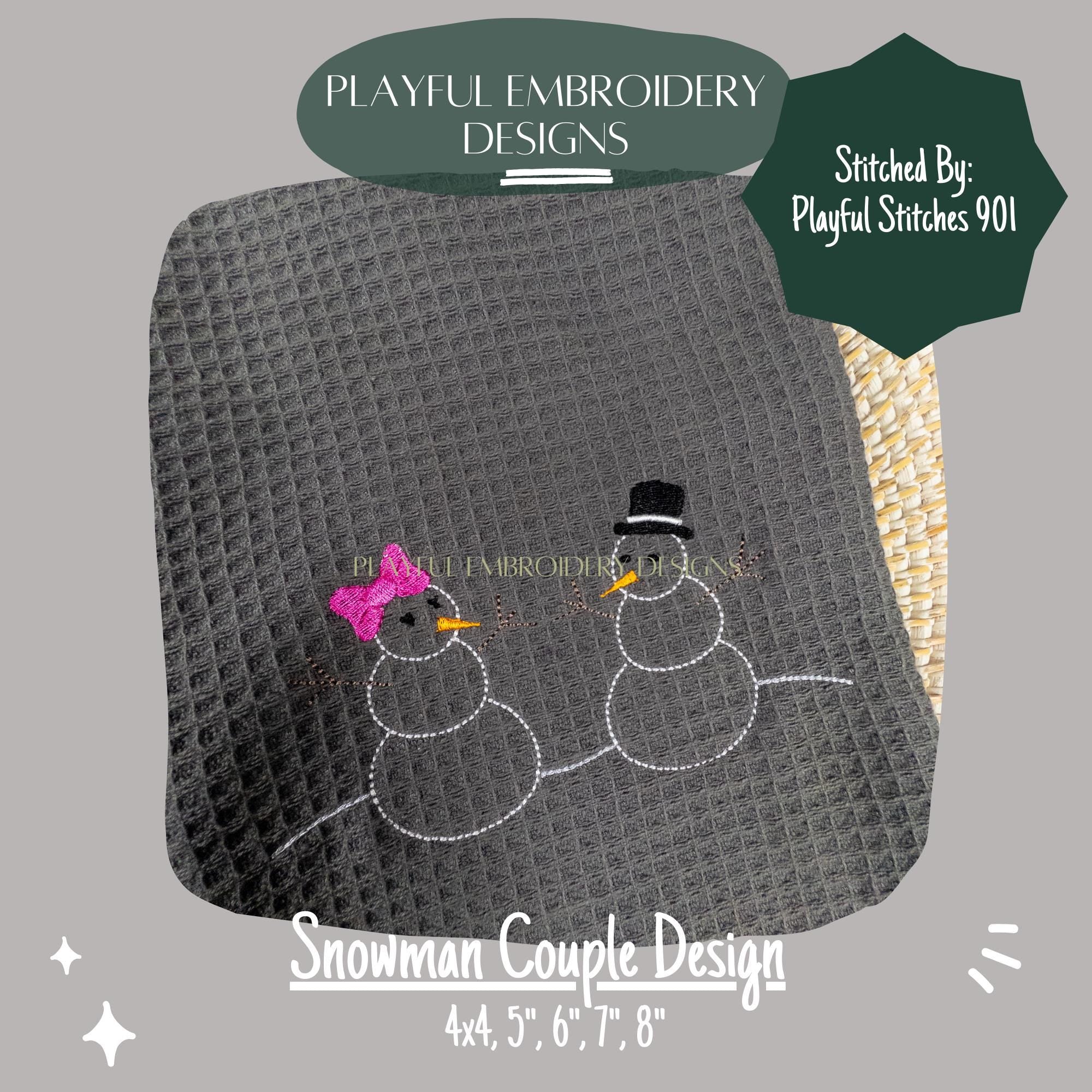 Snowman Couple Machine Embroidery Design, Bean Stitch Snowman Design, Snowwoman Design, Winter Embroidery Design