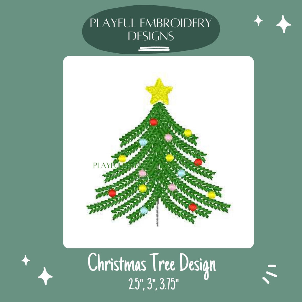 Christmas Tree Machine Embroidery Design, Stem Stitch Christmas Tree Embroidery Design, Merry Christmas Design, Digital download