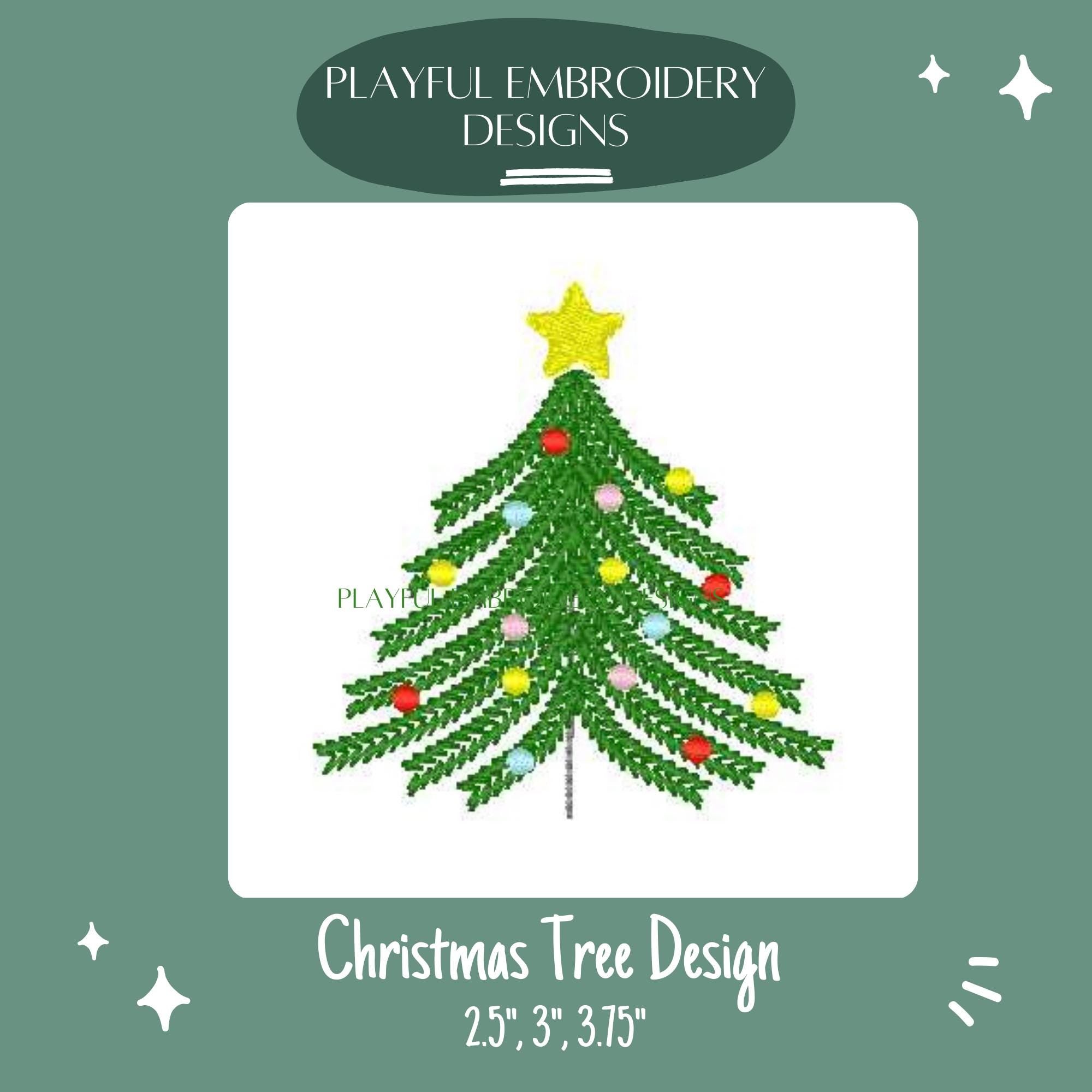 Christmas Tree Machine Embroidery Design, Stem Stitch Christmas Tree Embroidery Design, Merry Christmas Design, Digital download