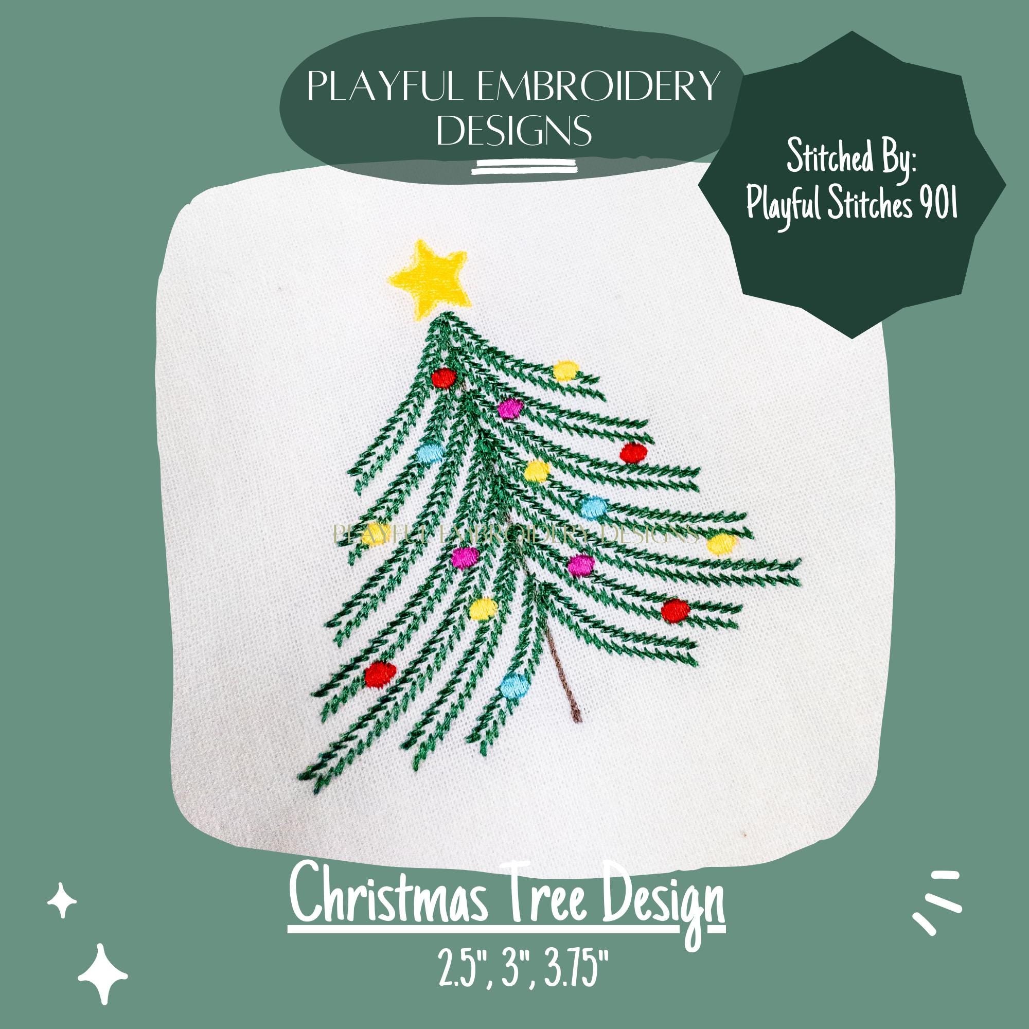 Christmas Tree Machine Embroidery Design, Stem Stitch Christmas Tree Embroidery Design, Merry Christmas Design, Digital download
