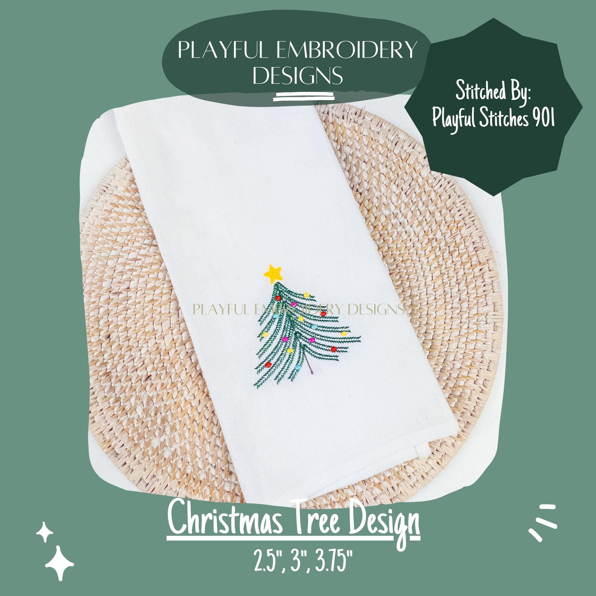 Christmas Tree Machine Embroidery Design, Stem Stitch Christmas Tree Embroidery Design, Merry Christmas Design, Digital download