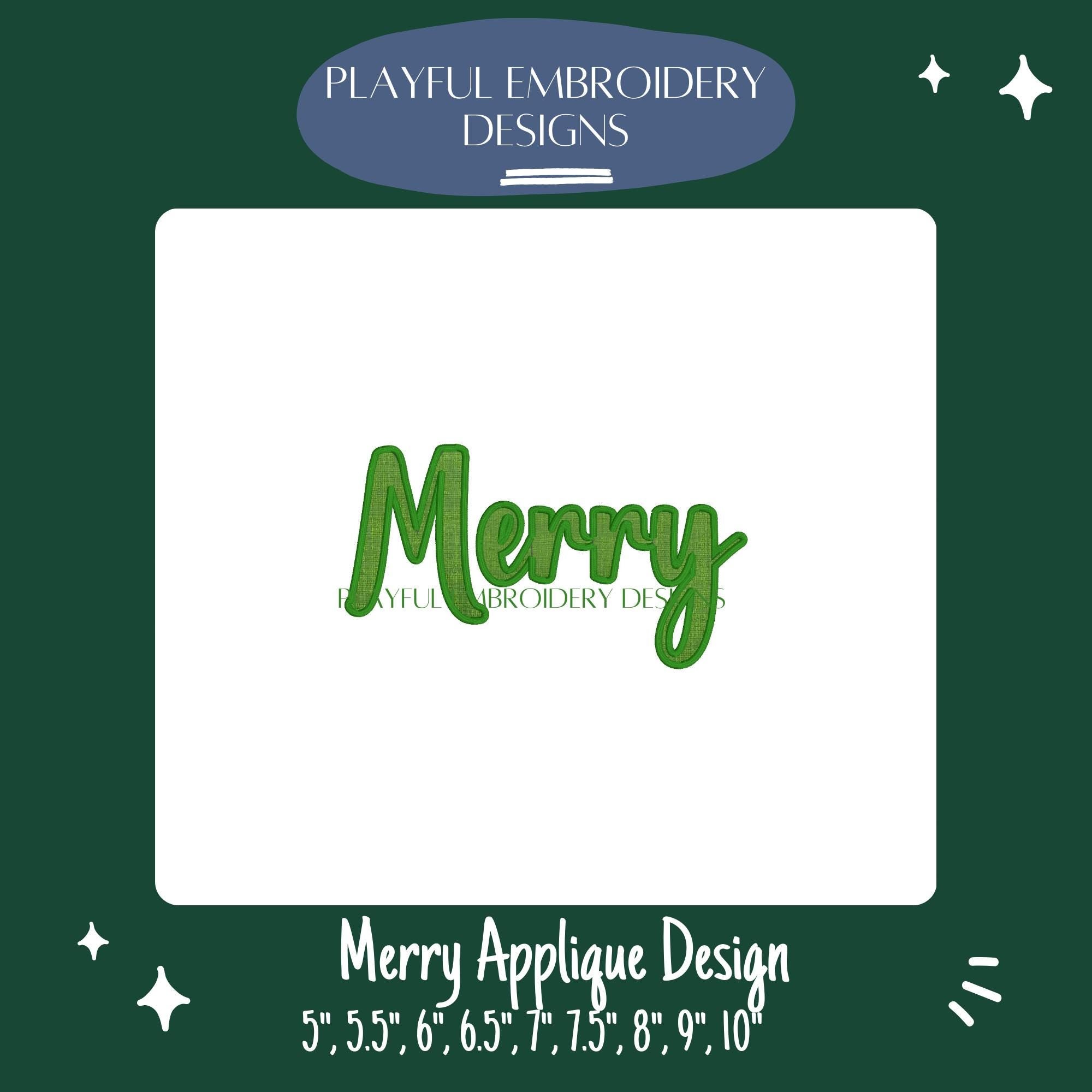 Merry Applique Machine Embroidery Design, Script Merry Applique Design, Christmas Sweatshirt Applique Design, One Color, Digital Download