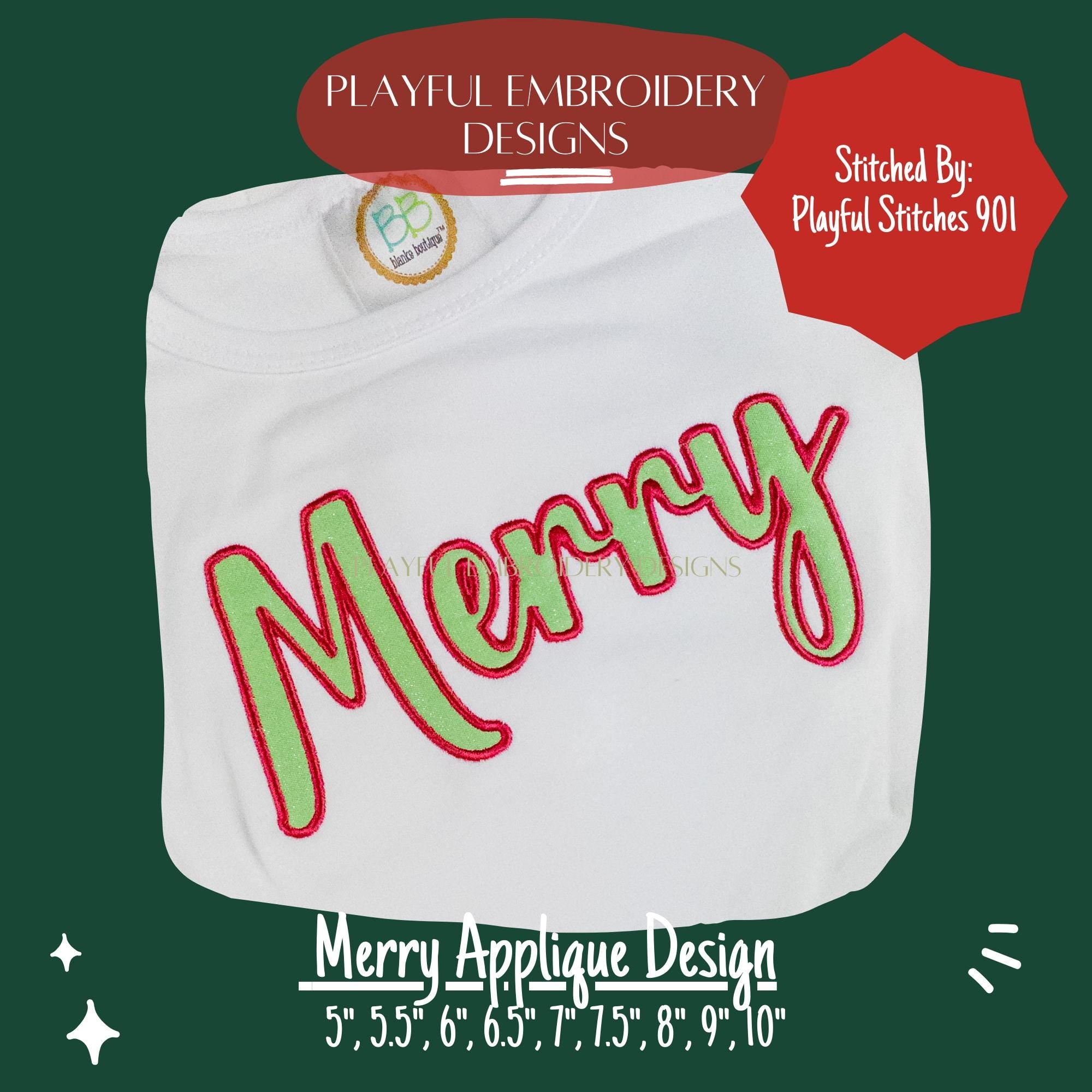 Merry Applique Machine Embroidery Design, Script Merry Applique Design, Christmas Sweatshirt Applique Design, One Color, Digital Download