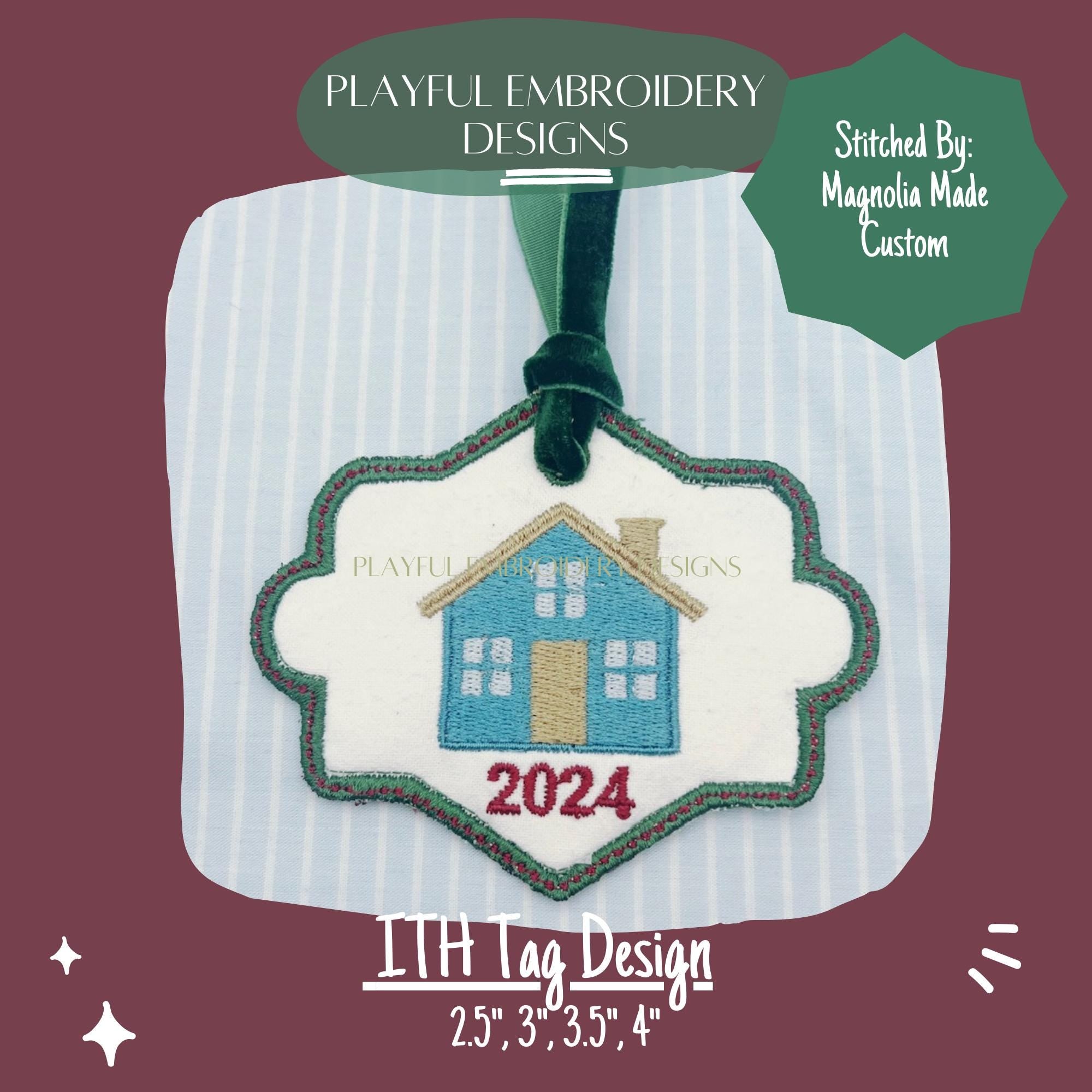In The Hoop Bag Tag or Ornament Machine Embroidery Design, Simple ITH Bag Tag, 4x4, ITH Ornament, Customizable Ornament