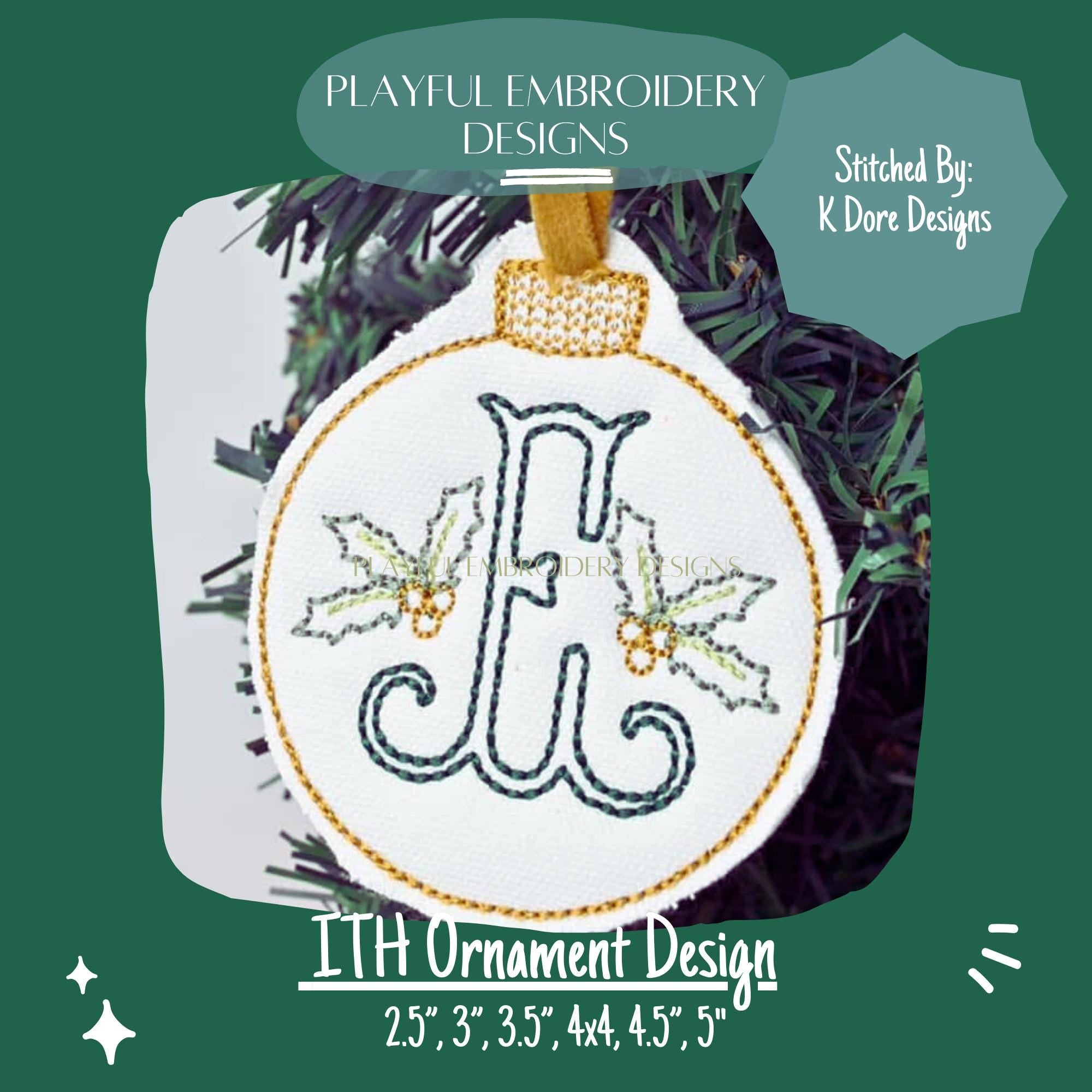 In The Hoop Ornament Machine Embroidery Design, Simple ITH Ornament Design, Bean Stitch Ornament, 2.5", 3", 3.5", 4x4 Ornament Design