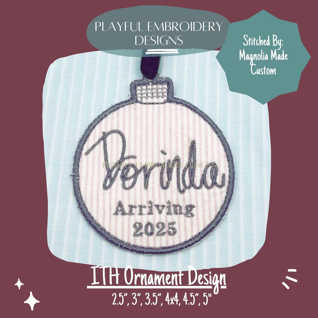 In The Hoop Ornament Machine Embroidery Design, Simple ITH Ornament Design, Satin Stitch Ornament, 2.5", 3", 3.5", 4x4 Ornament Design