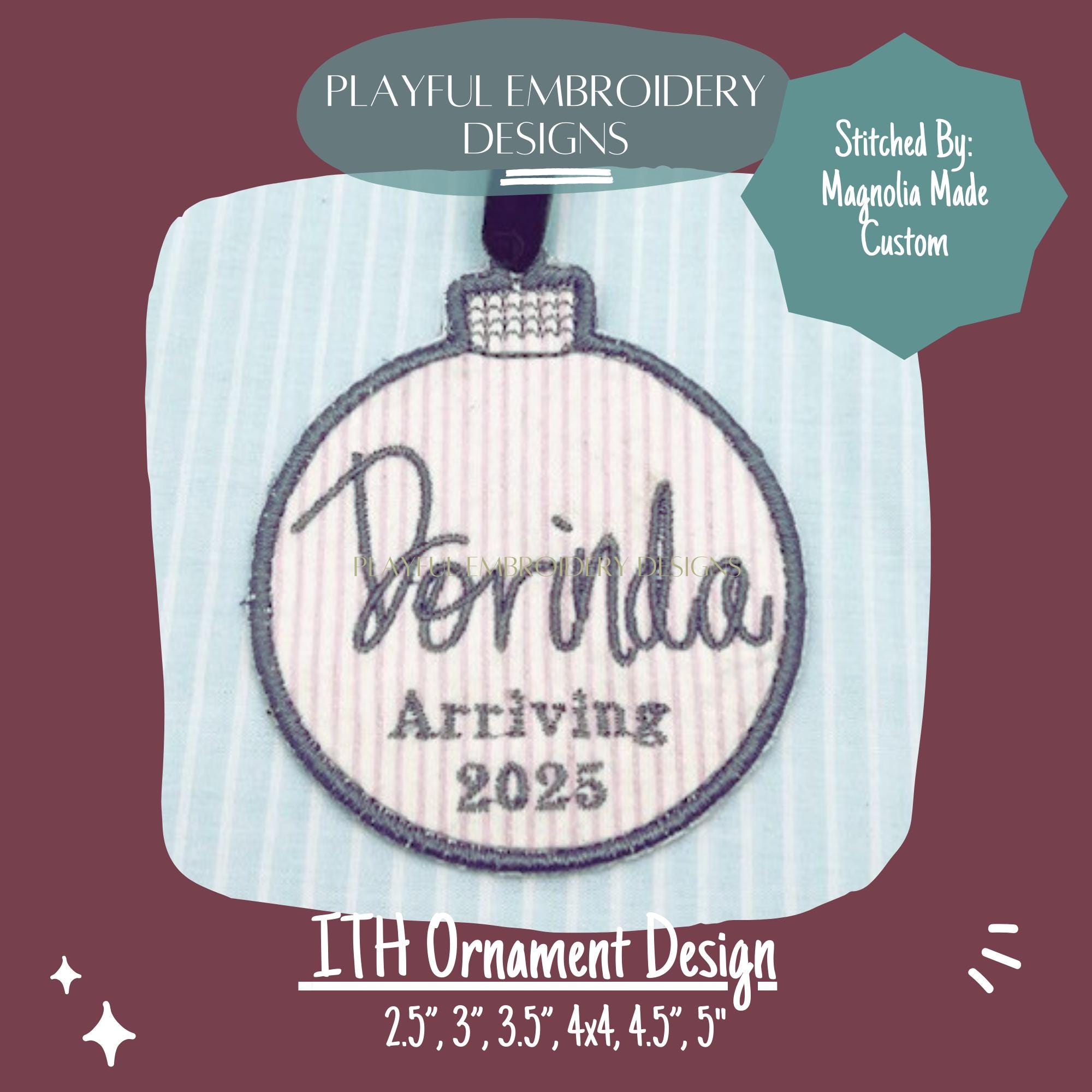 In The Hoop Ornament Machine Embroidery Design, Simple ITH Ornament Design, Satin Stitch Ornament, 2.5", 3", 3.5", 4x4 Ornament Design
