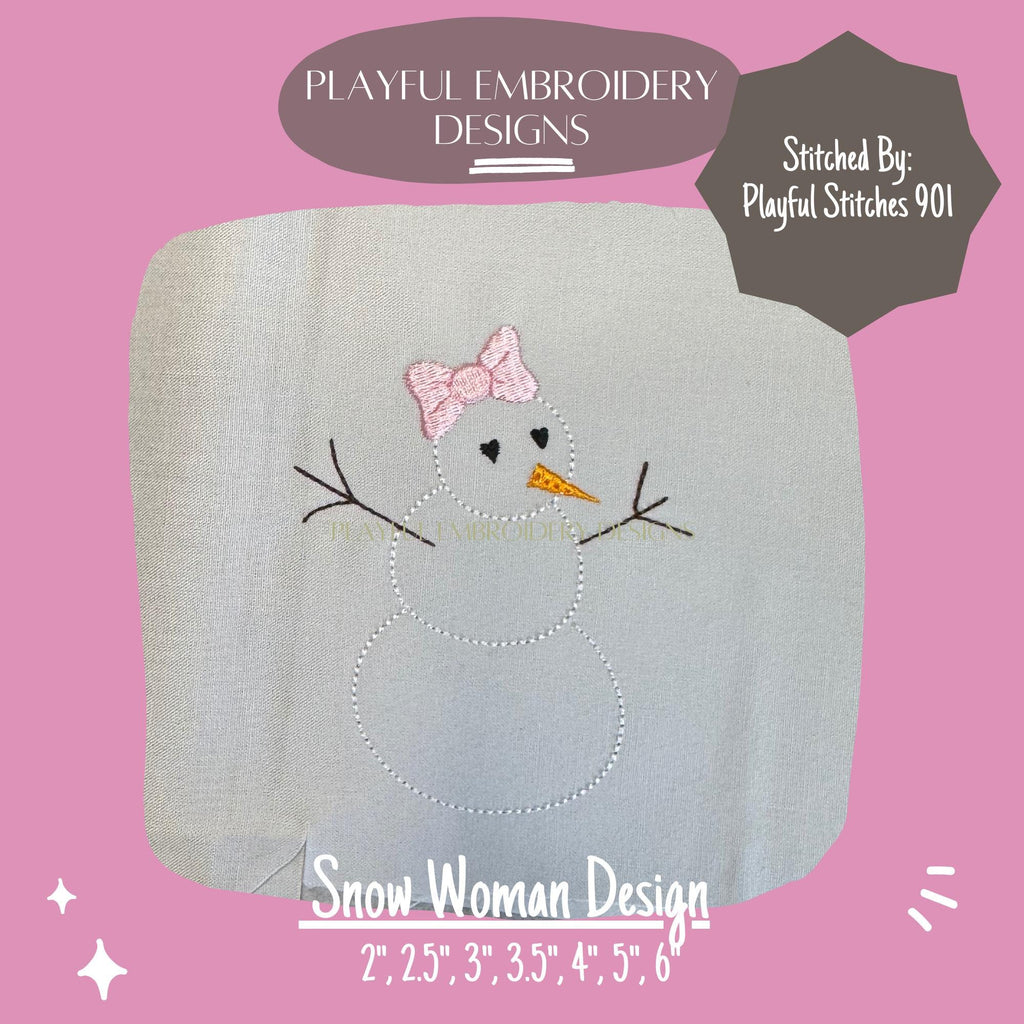 Snow Woman Machine Embroidery Design, Bean Stitch Snow Lady Design, Snowwoman Design, Winter Embroidery Design, Digital Download