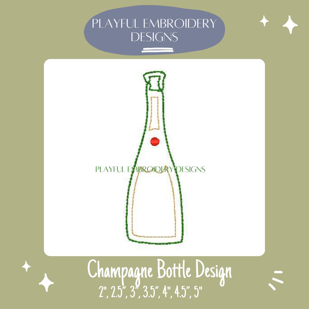 Champagne Bottle Machine Embroidery Design, New Years Embroidery Design, Sparkling Wine Bottle Embroidery Design, Sparkling Bottle Design