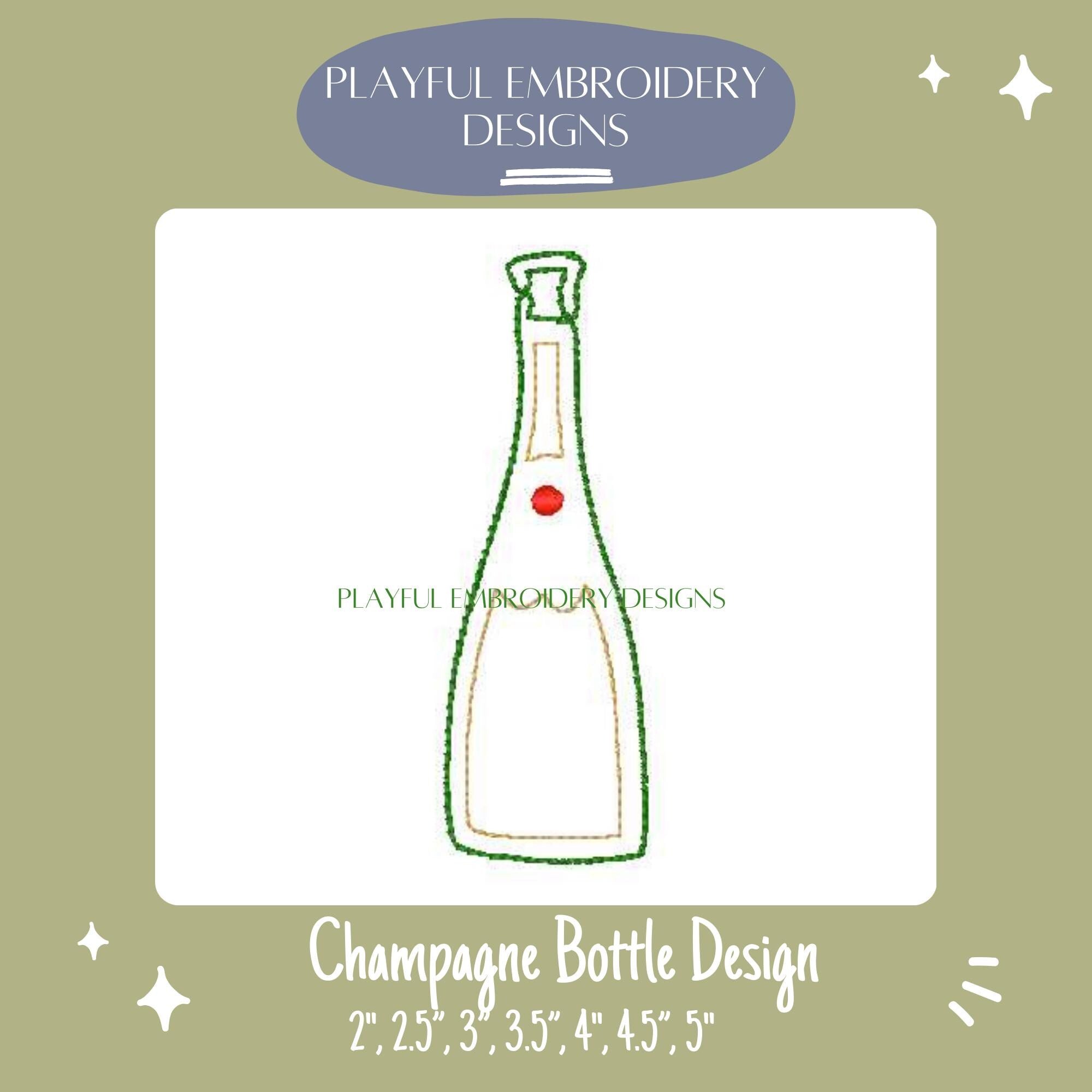 Champagne Bottle Machine Embroidery Design, New Years Embroidery Design, Sparkling Wine Bottle Embroidery Design, Sparkling Bottle Design