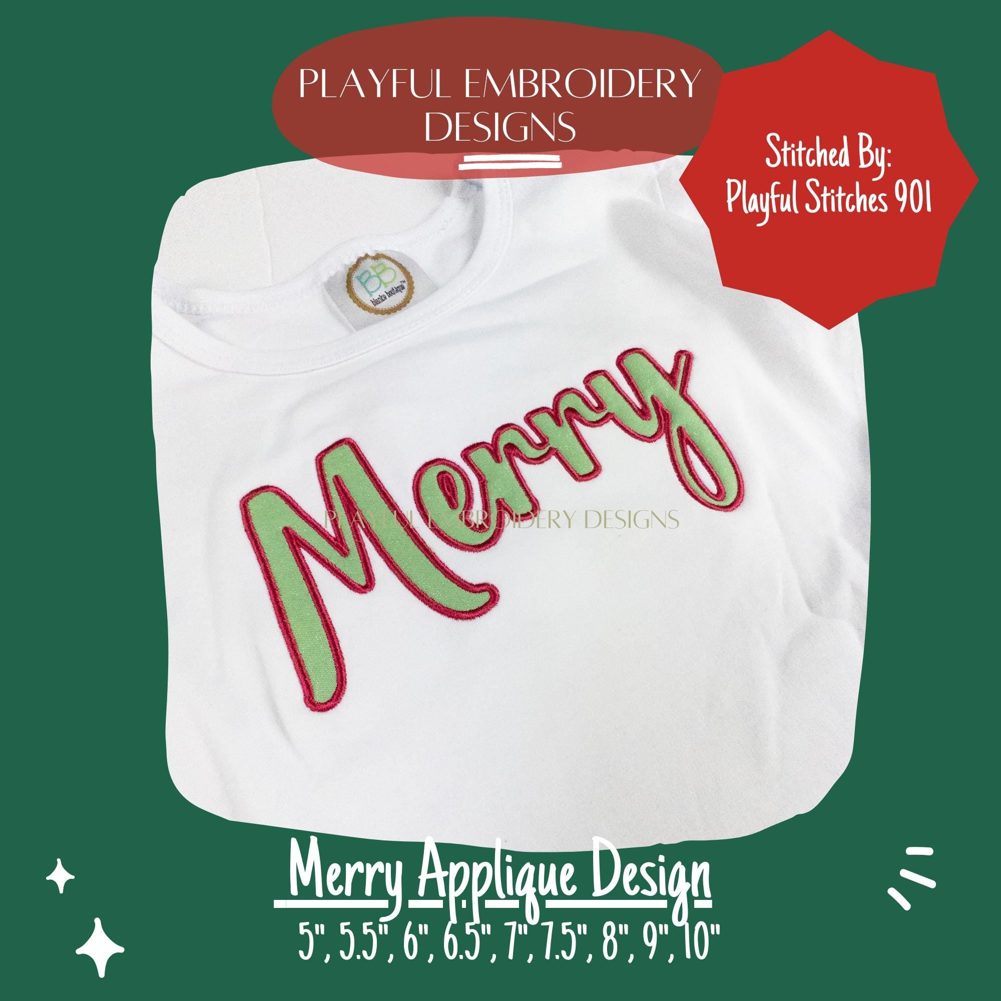 Merry Applique Machine Embroidery Design, Script Merry Applique Design, Christmas Sweatshirt Applique Design, One Color, Digital Download