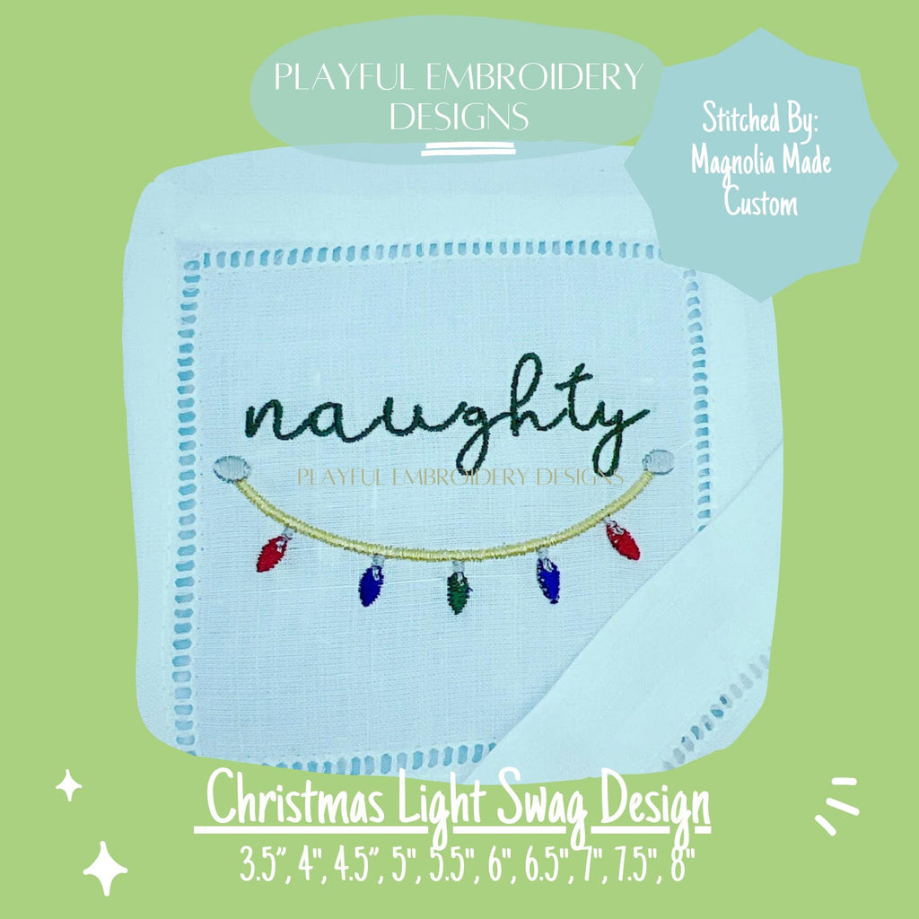 Christmas Light Swag Machine Embroidery Design, Christmas Monogram Frame Design, Christmas Light Embroidery Design, Digitial Download