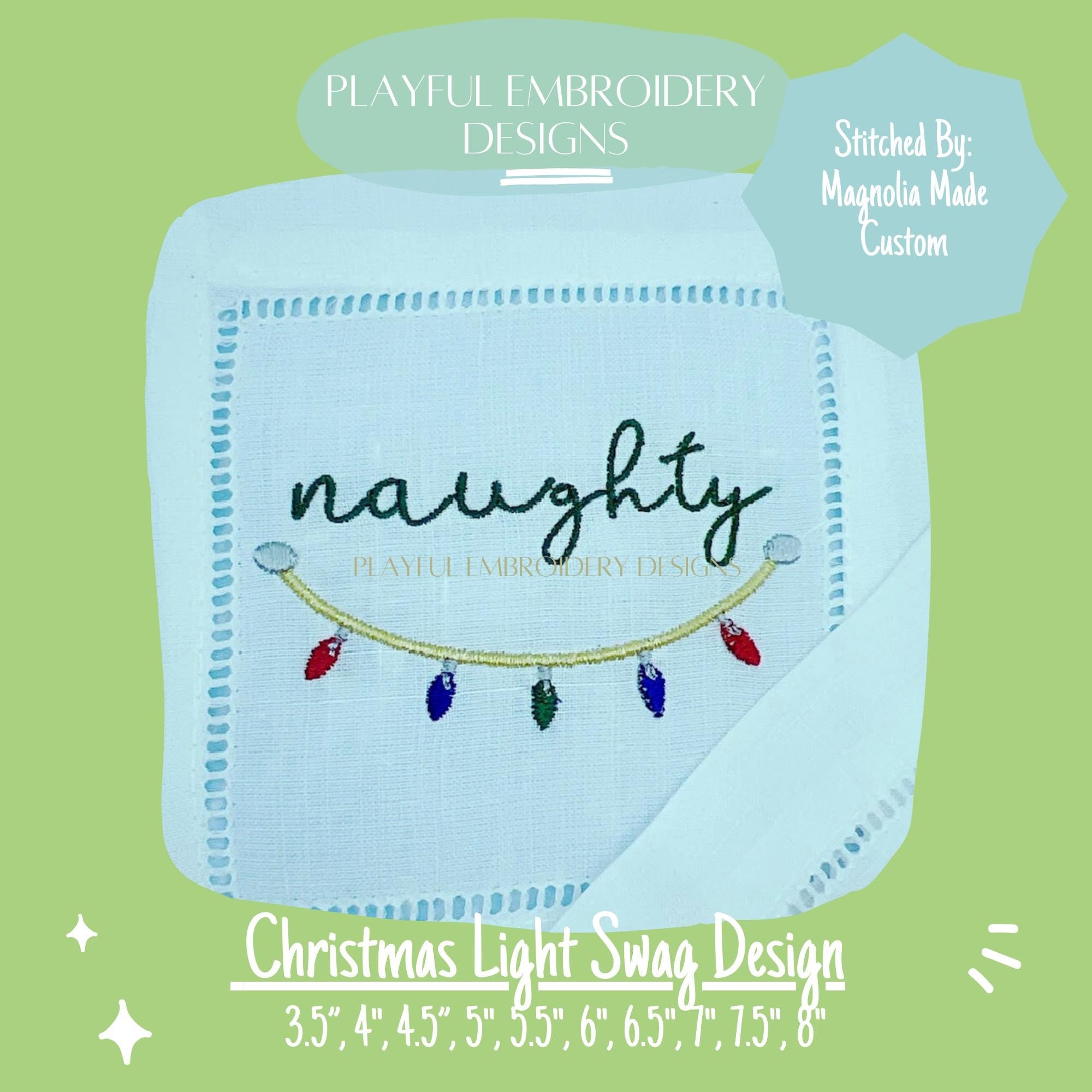 Christmas Light Swag Machine Embroidery Design, Christmas Monogram Frame Design, Christmas Light Embroidery Design, Digitial Download